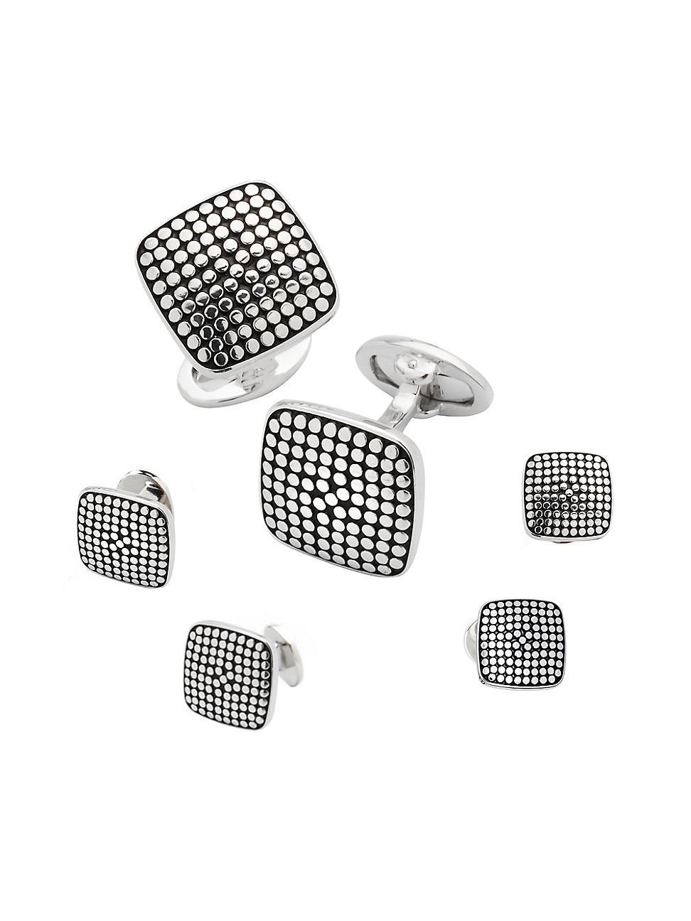Mens Sterling Silver Dotted Square Cufflink Stud Set Product Image