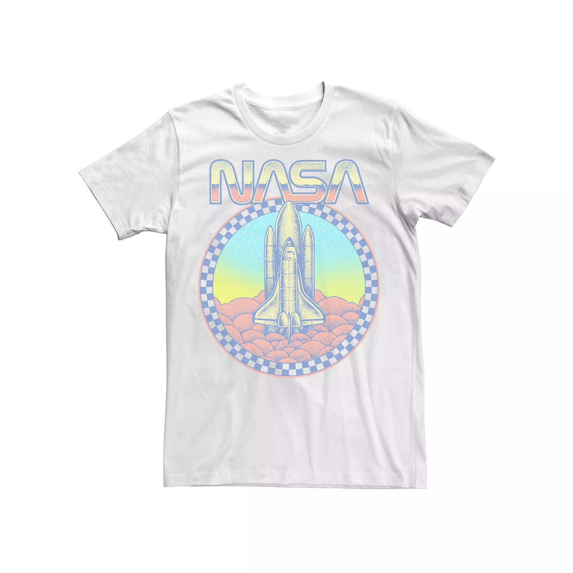 Men's NASA Neon Retro Checkered Logo Tee, Size: Medium, White Product Image