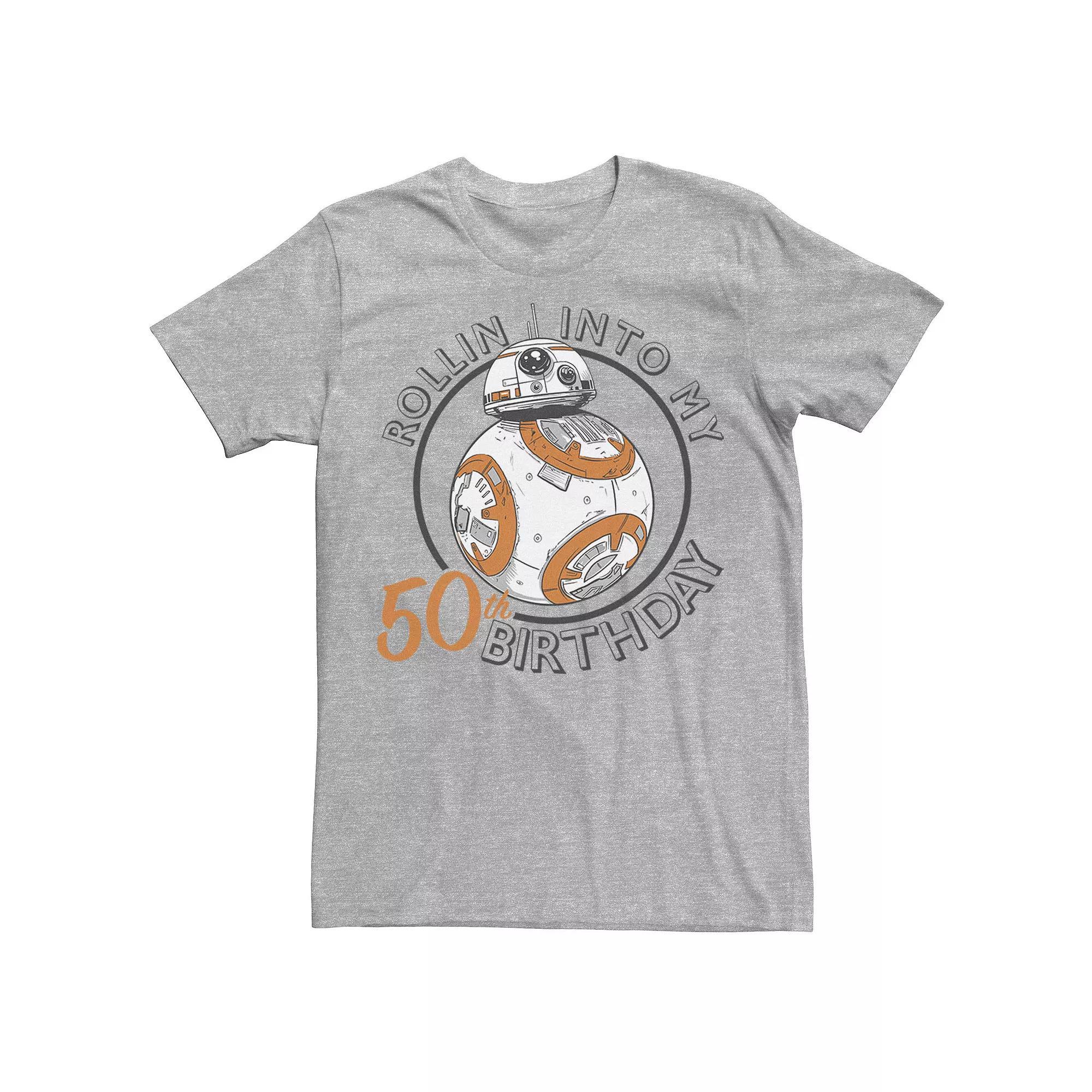Men's Star Wars BB-8 Rollin Into My 50th Birthday Portrait Tee, Size: Medium, Athletic Grey Product Image