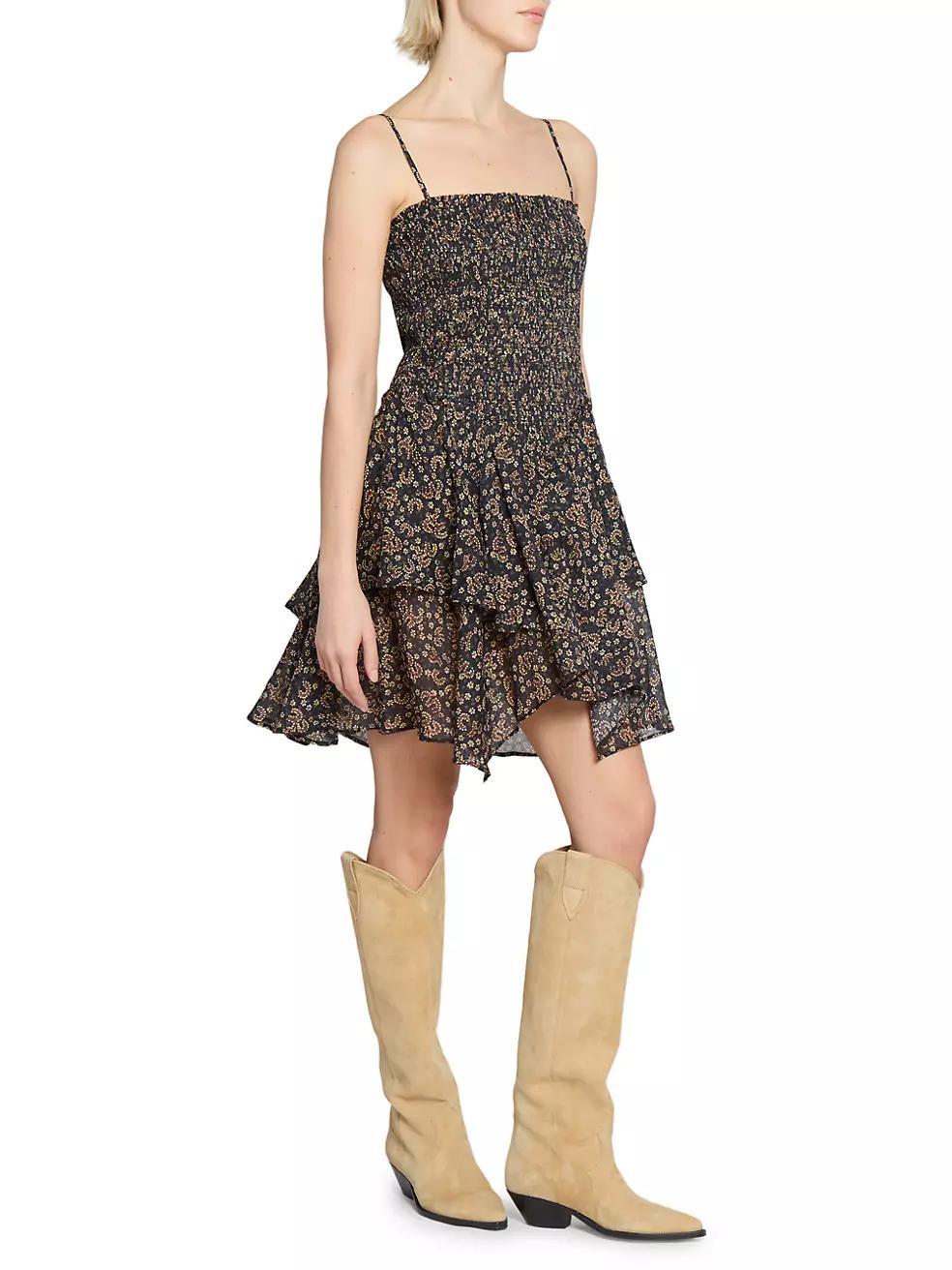 Anka Abstract Cotton Smocked Minidress Product Image