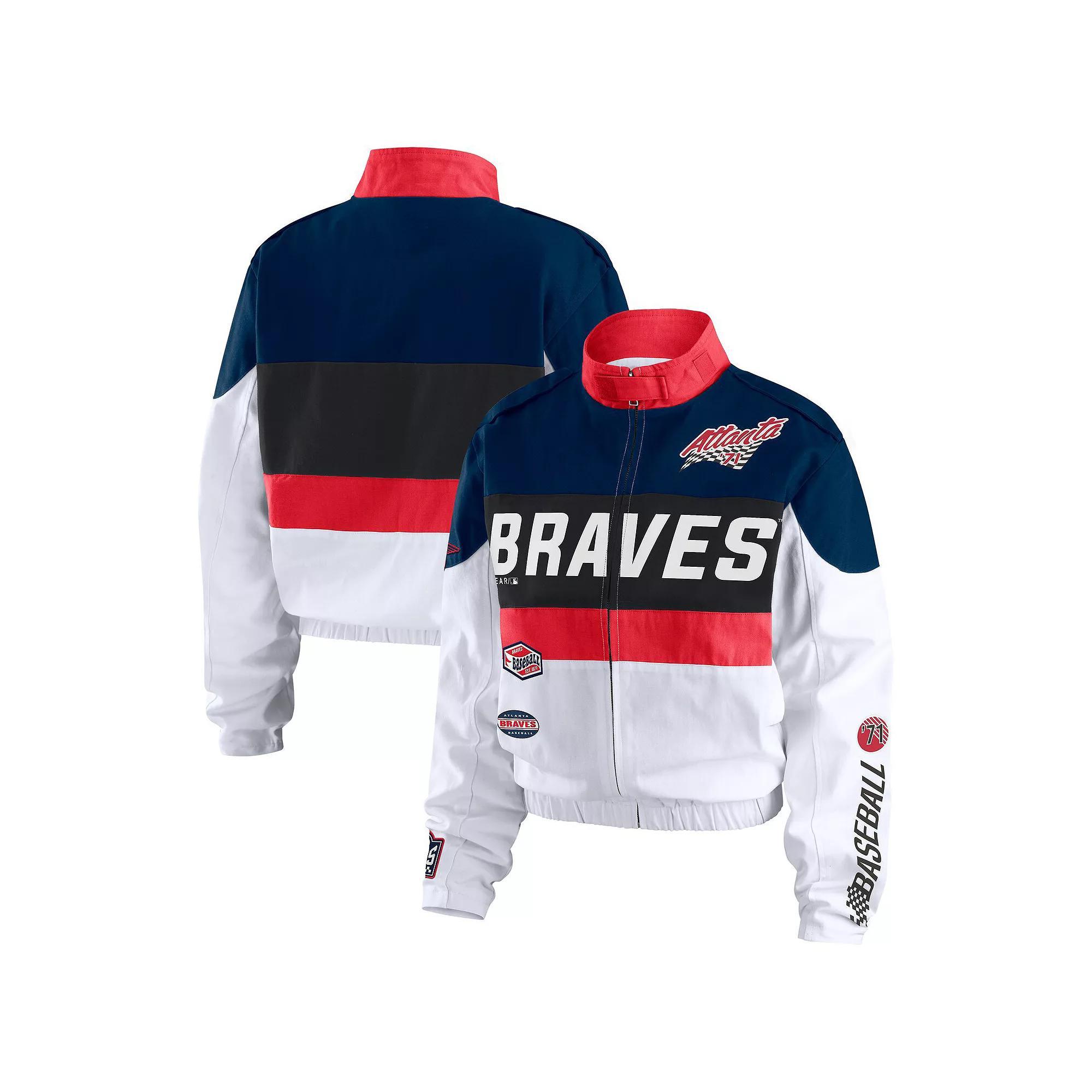 Women's WEAR by Erin Andrews  Navy/White Atlanta Braves Racing Full-Zip Jacket, Size: XS, Blue Product Image