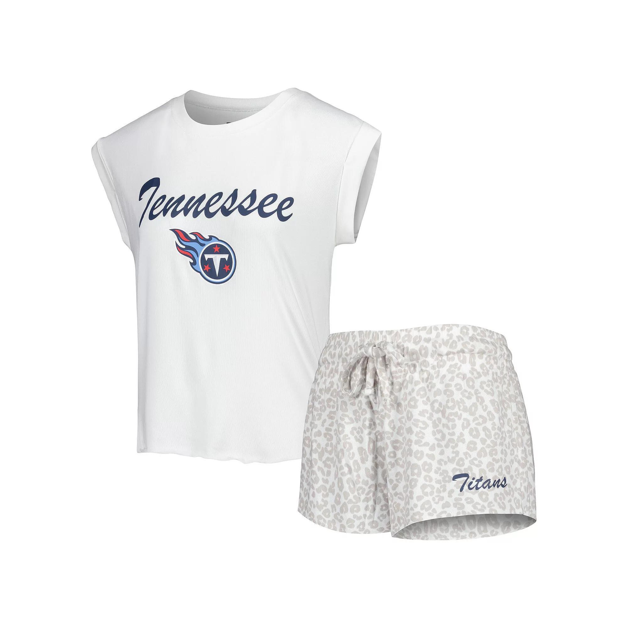 Women's Concepts Sport White/Cream Tennessee Titans Montana Knit T-Shirt & Shorts Sleep Set, Size: Medium Product Image