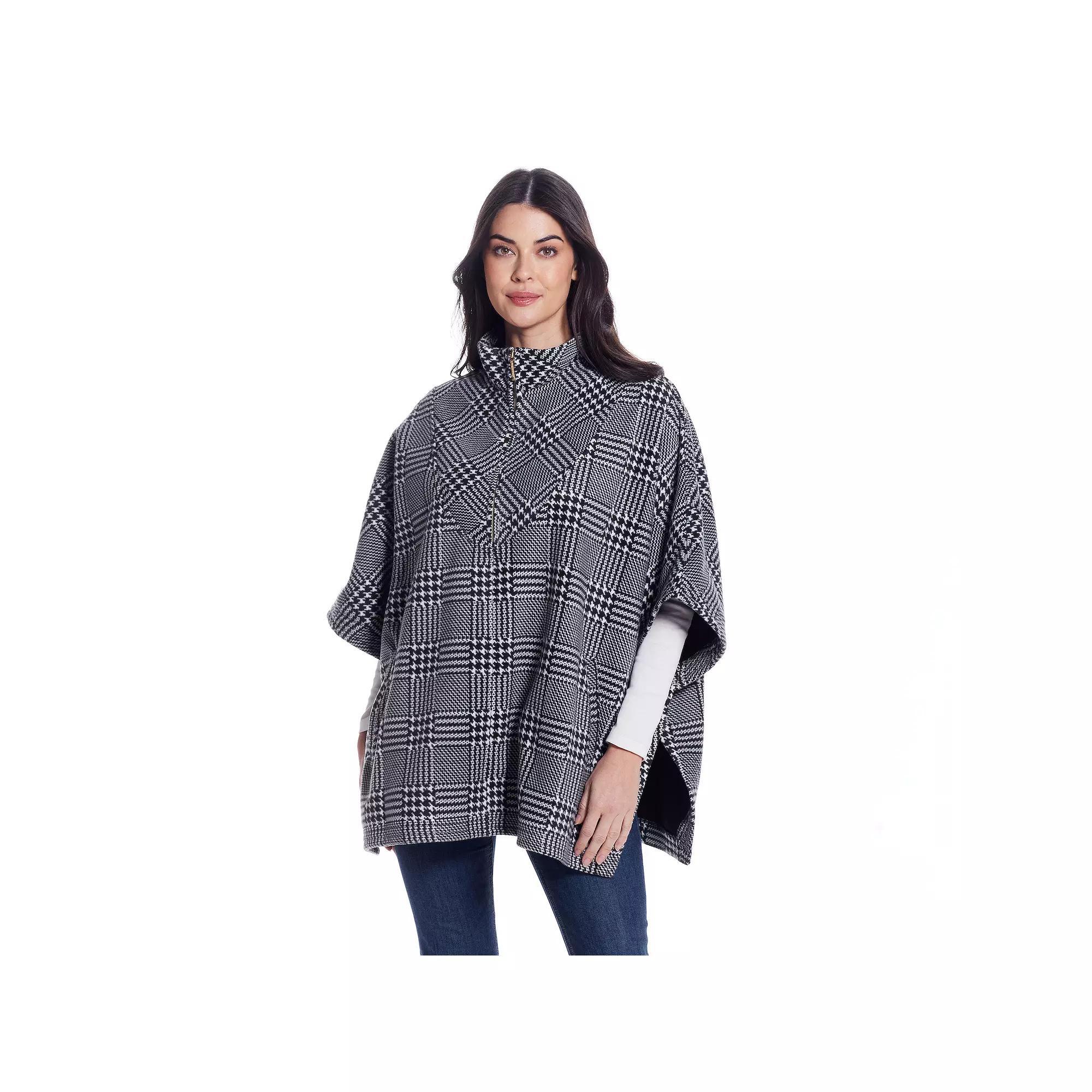 Women's Weathercast Zip Fleece Poncho, Black White Product Image
