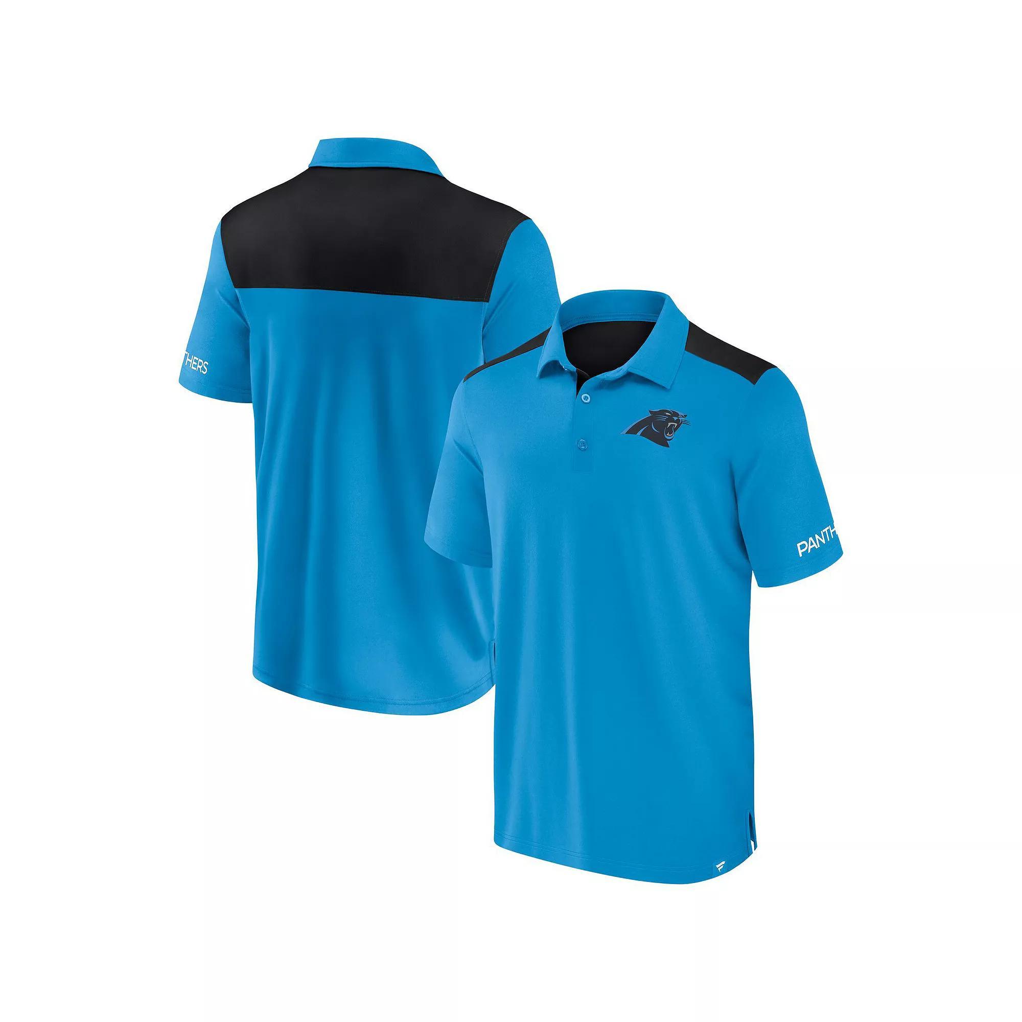 Men's Fanatics  Blue/Black Carolina Panthers Colorblock Polo, Size: 3XL Product Image