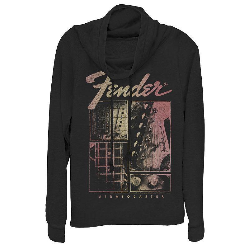 Juniors' Fender Stratocaster Panels Cowlneck Graphic Lightweight Long Sleeve, Girl's, Size: XL, Black Product Image