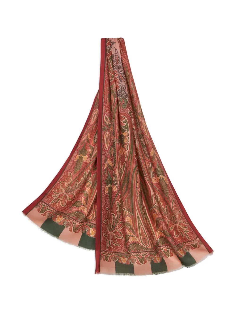 ETRO Frayed Paisley-jacquard Scarf In Red Product Image
