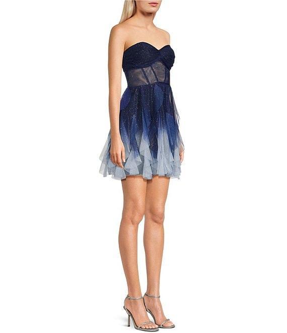 Pear Culture Strapless Sleeveless Corset Bodice Ombre Glitter Dress Product Image