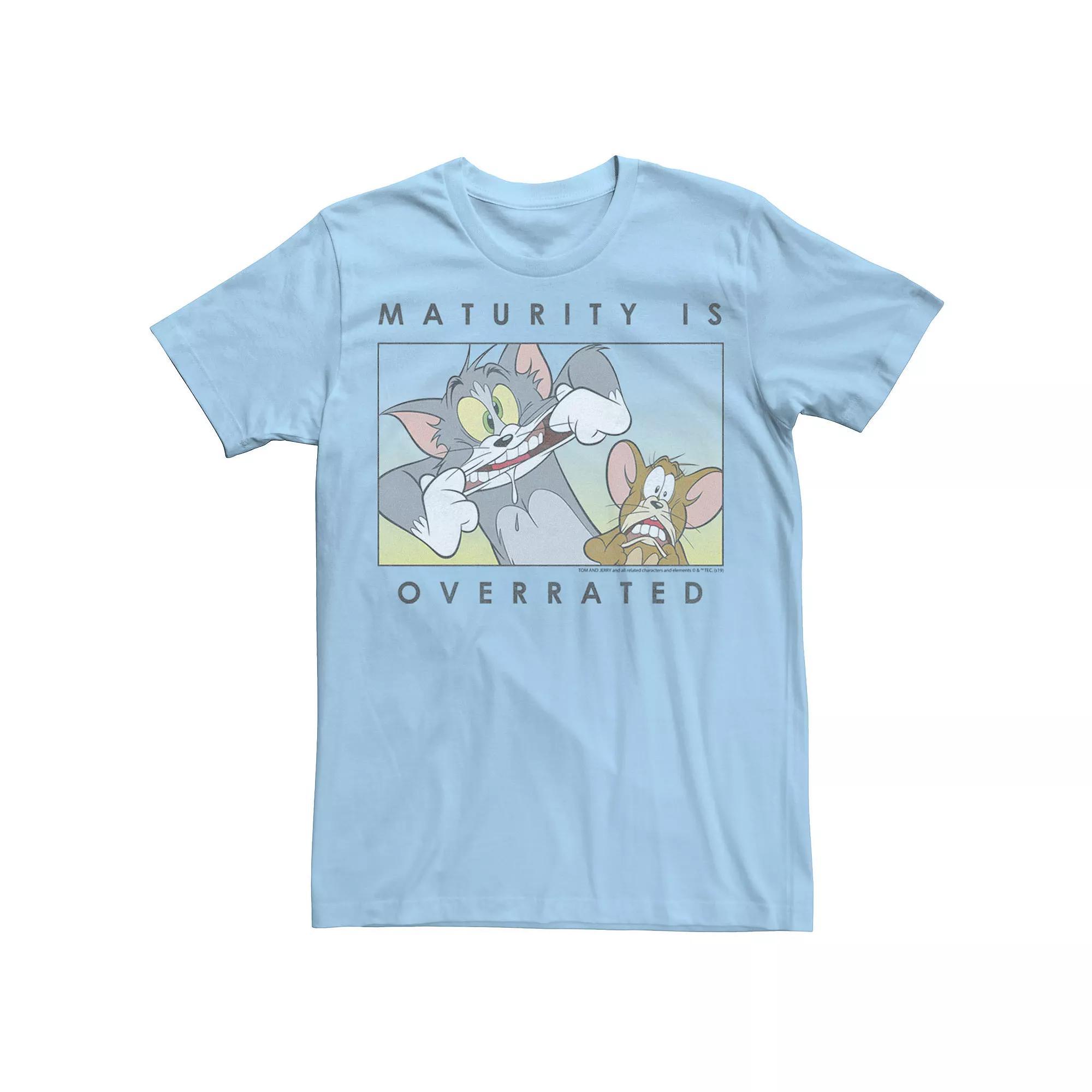 Men's Tom And Jerry Maturity Is Overrated Goofy Portrait Panel Tee, Size: Large, Light Blue Product Image
