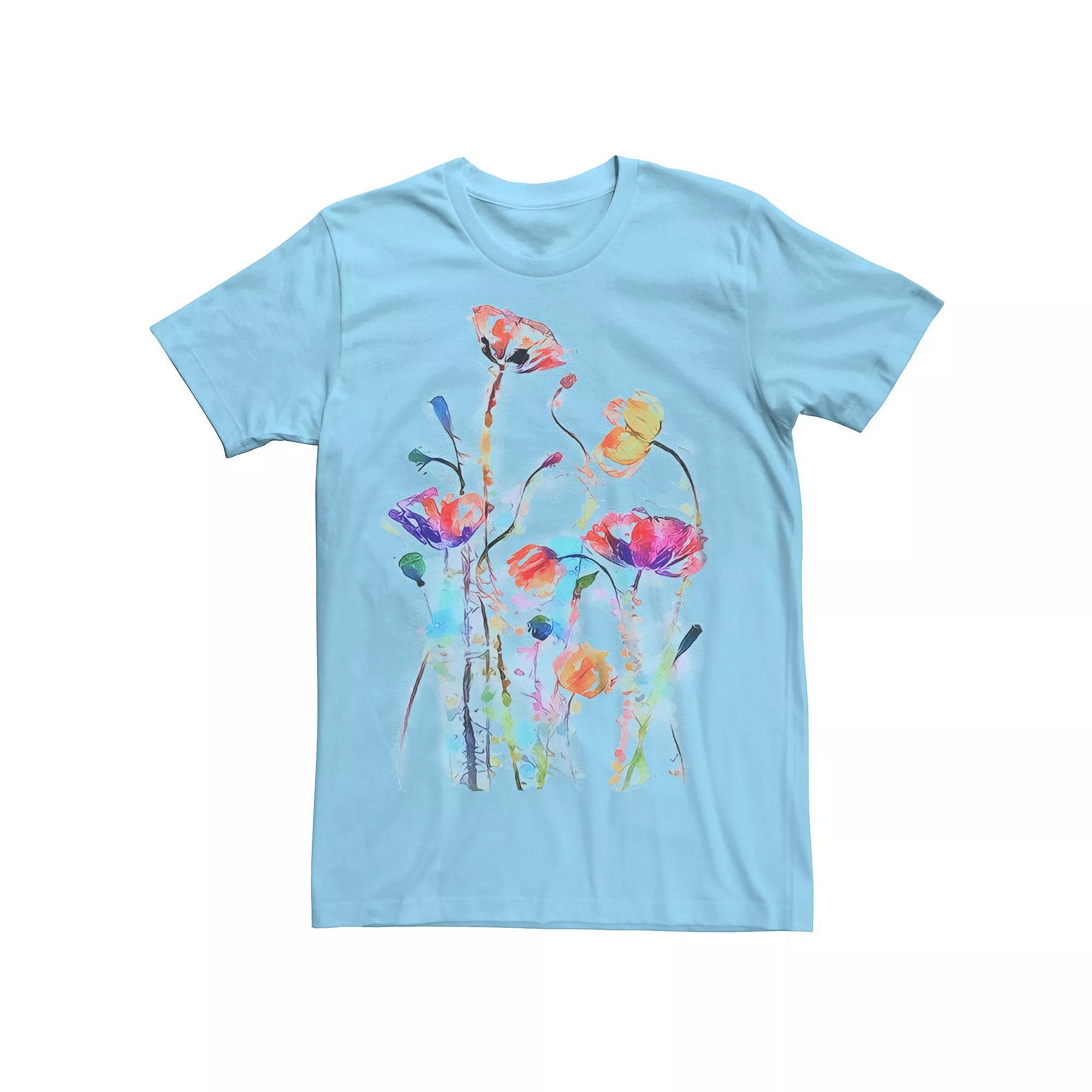 Men's Flowers Art Graphic Tee, Size: Medium, Light Blue Product Image
