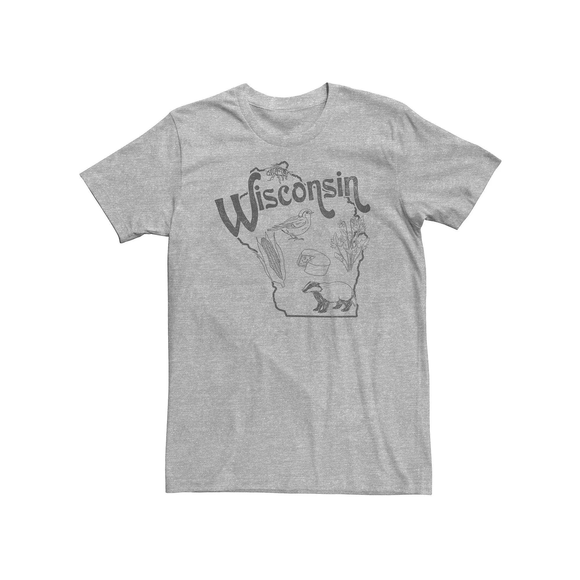 Big & Tall Wisconsin Landmarks Map Sketch Tee, Men's, Size: XXL Tall, Athletic Grey Product Image