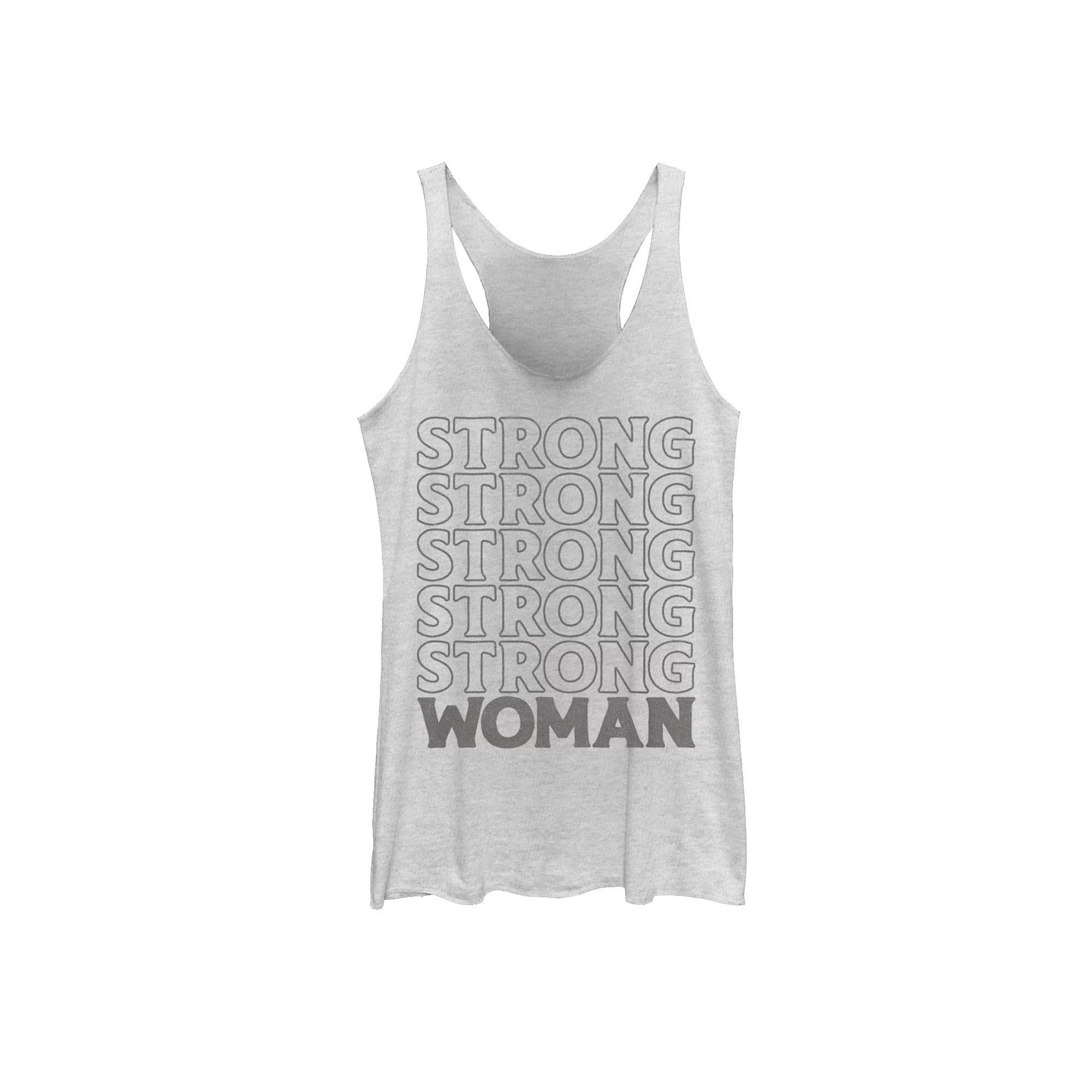 Juniors' "Strong Woman" Word Stack Tank Top, Girl's, Size: Small, White Grey Product Image