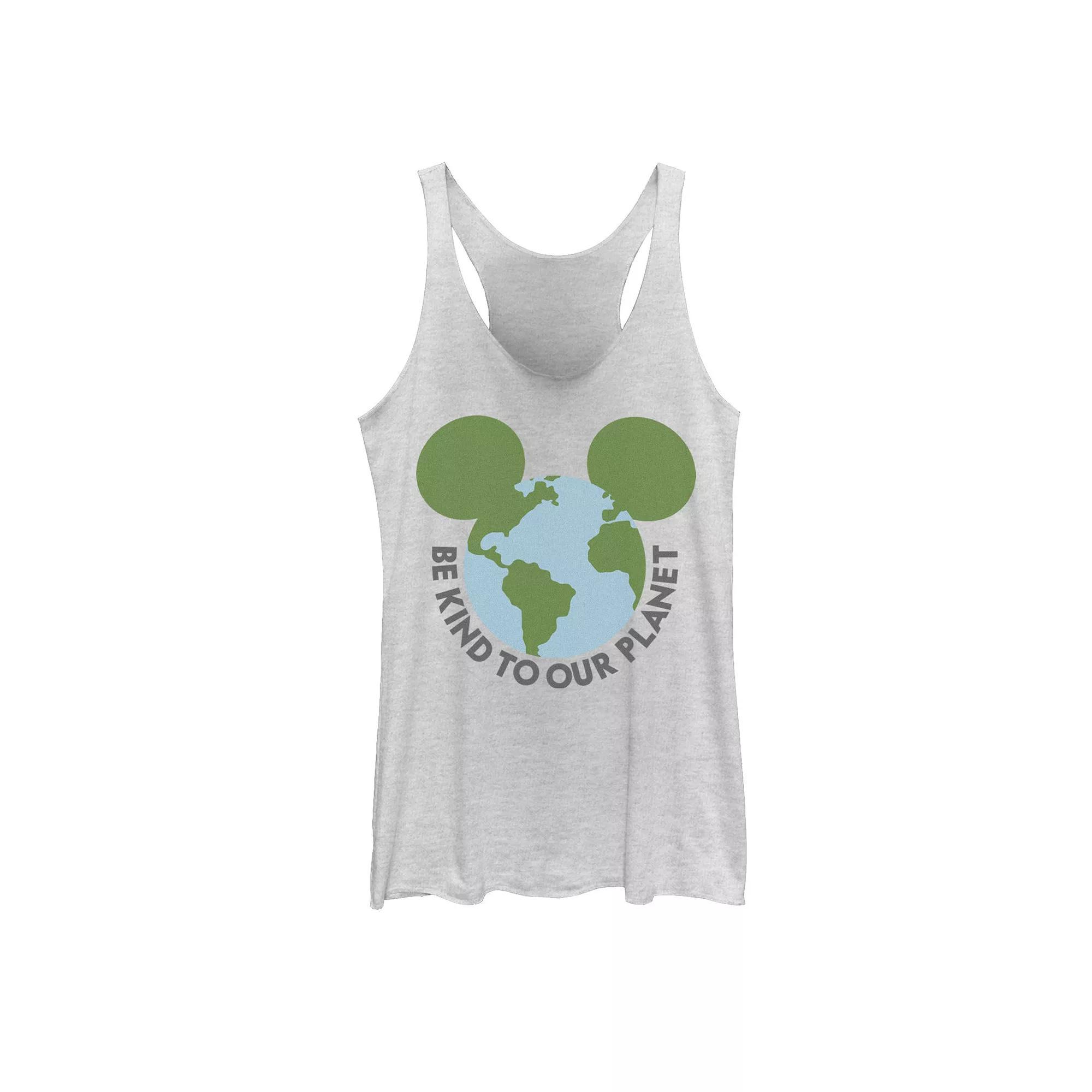 Disney's Mickey & Friends Mickey Be Kind To Our Planet Globe Racerback Tank Top, Girl's, Size: XL, White Grey Product Image