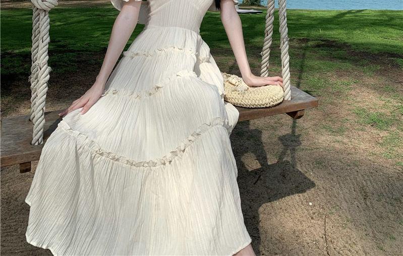 Cold-Shoulder Plain Ruffled Midi Sundress Product Image
