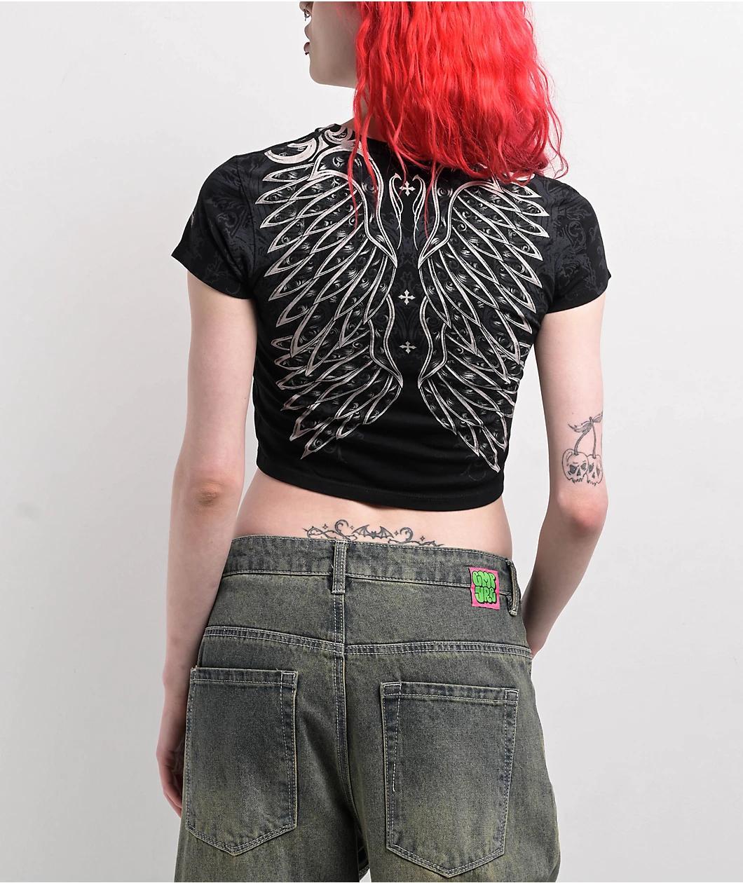 Affliction Chrome Black Crop T-Shirt Product Image
