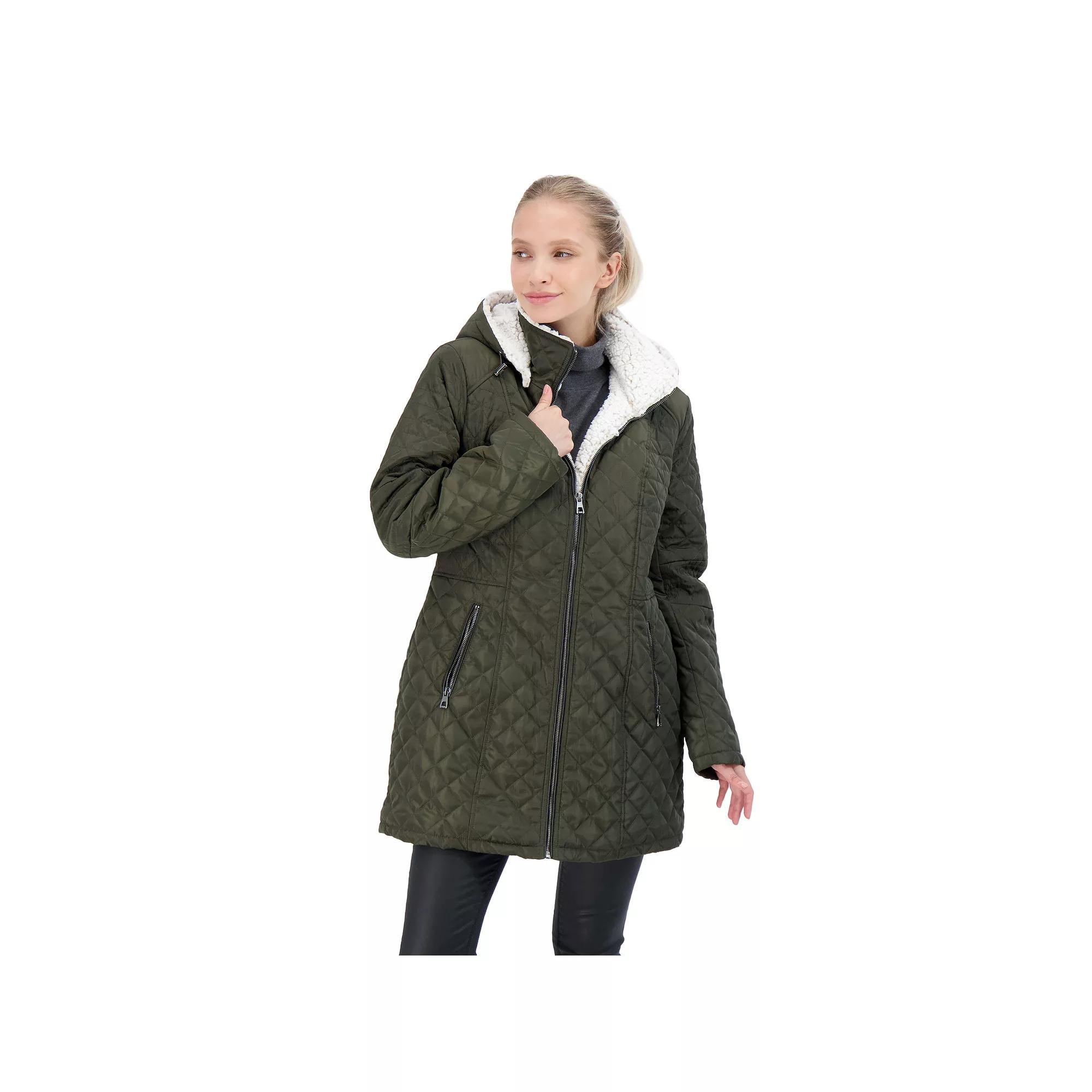 Women's Sebby Faux-Fur Hood Quilted Jacket, Size: Medium, Green Product Image