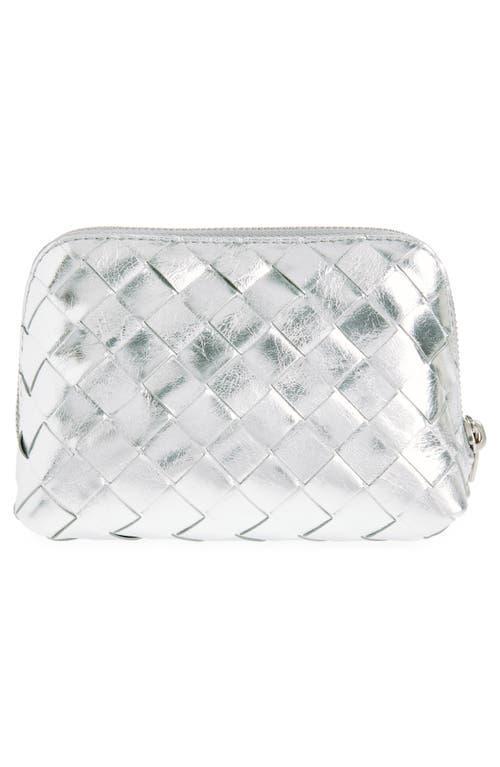 BOTTEGA VENETA Intrecciato Metallic Leather Cosmetic Bag In Neutral Product Image