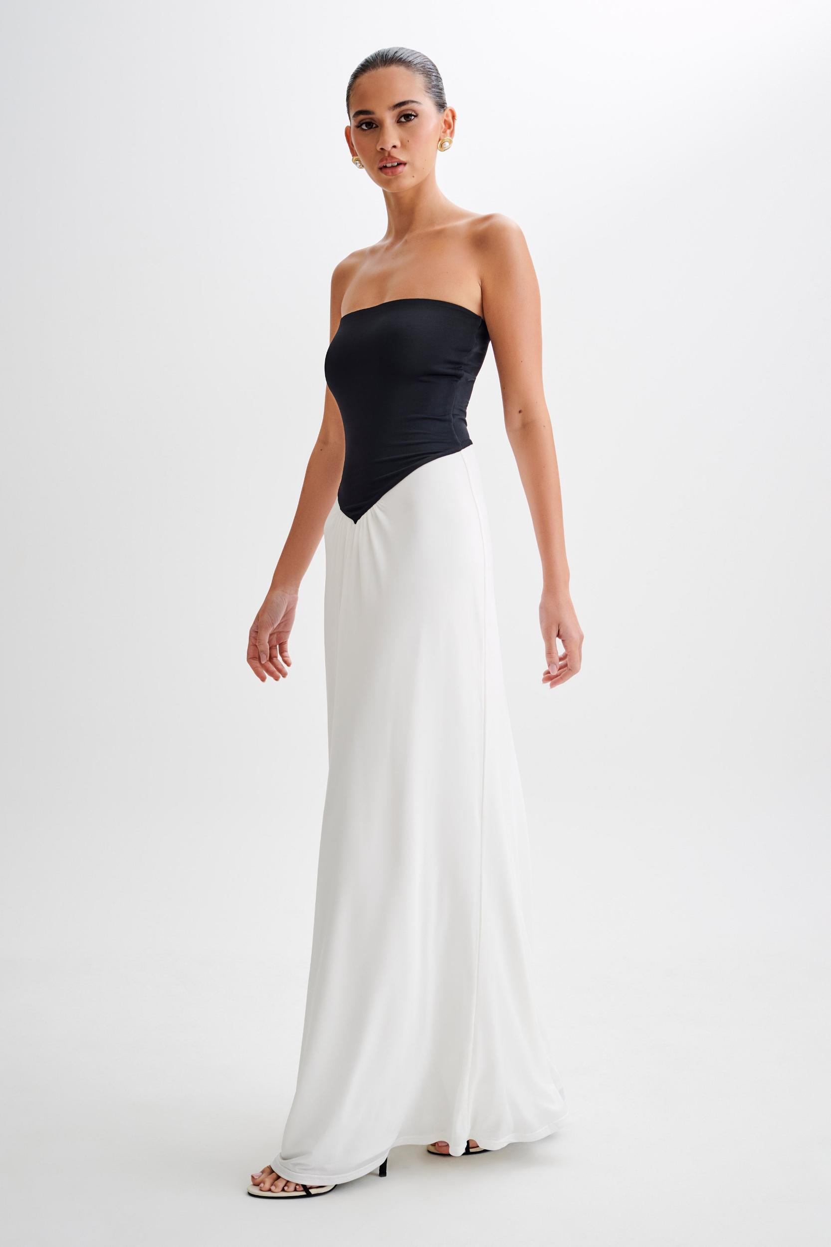 Ruby Strapless Slinky Maxi Dress - Black/White Product Image