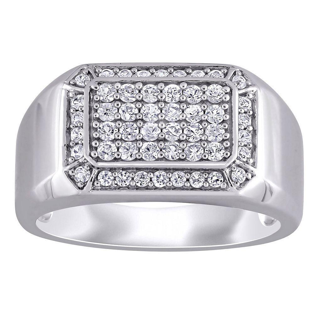 Stella Grace Men's Sterling Silver White Sapphire Square Ring, Size: 13 Product Image