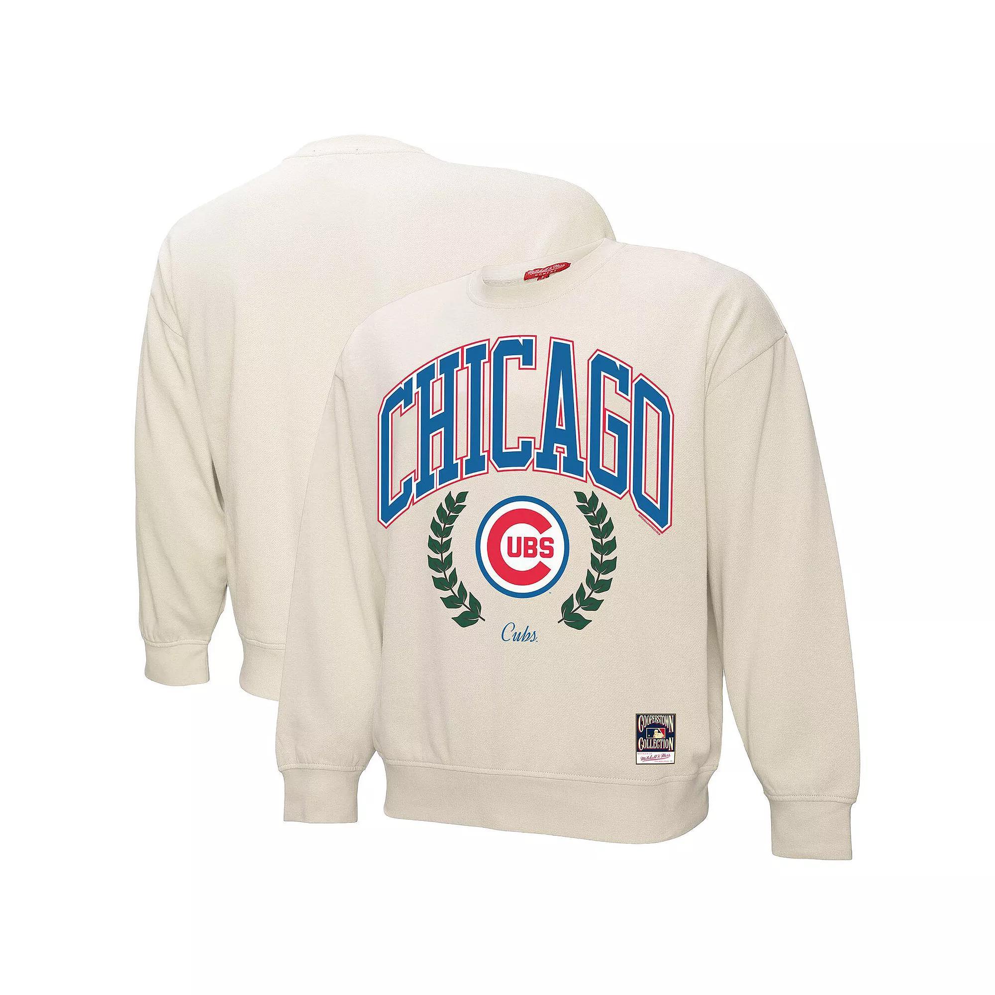 Women's Mitchell & Ness Cream Chicago Cubs Cooperstown Collection Laurel Pullover Sweatshirt, Size: 2XL, Beige Product Image