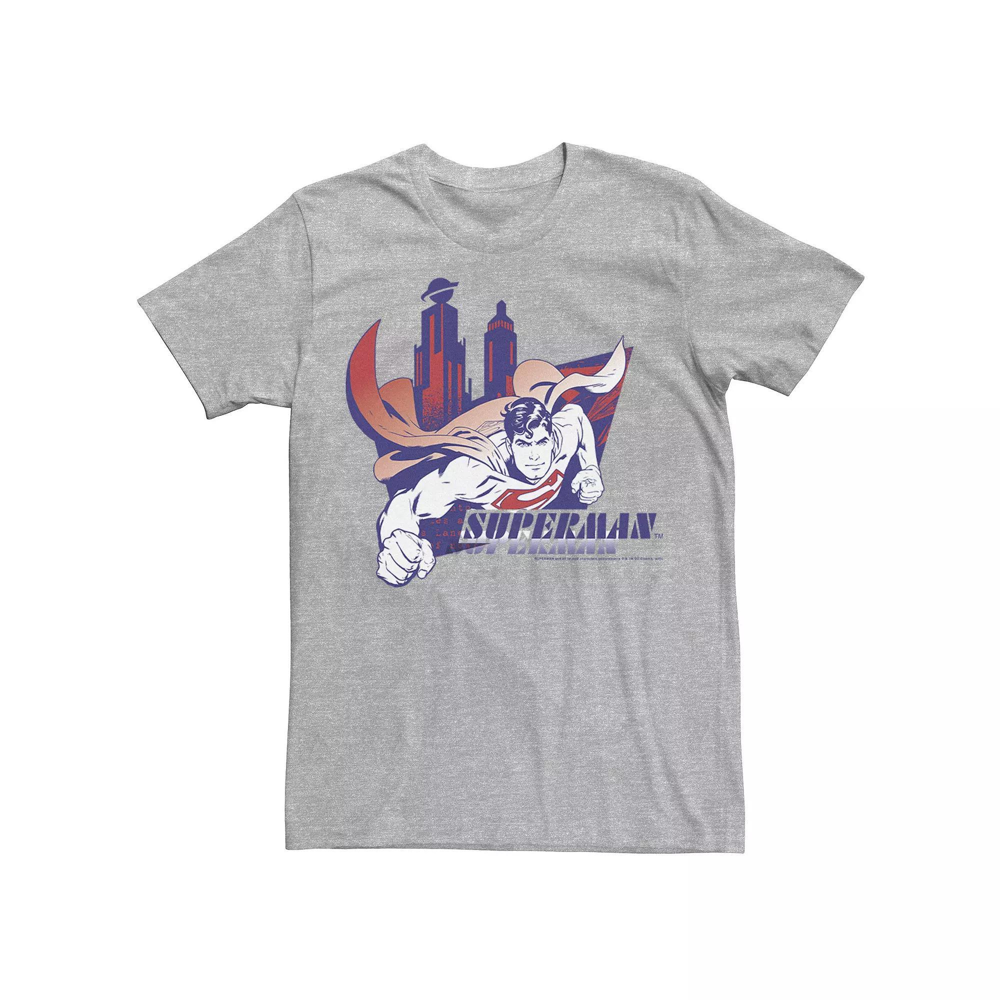 Men's DC Comics Superman Daily Planet Skyline Flying Poster Tee, Size: XL, Athletic Grey Product Image