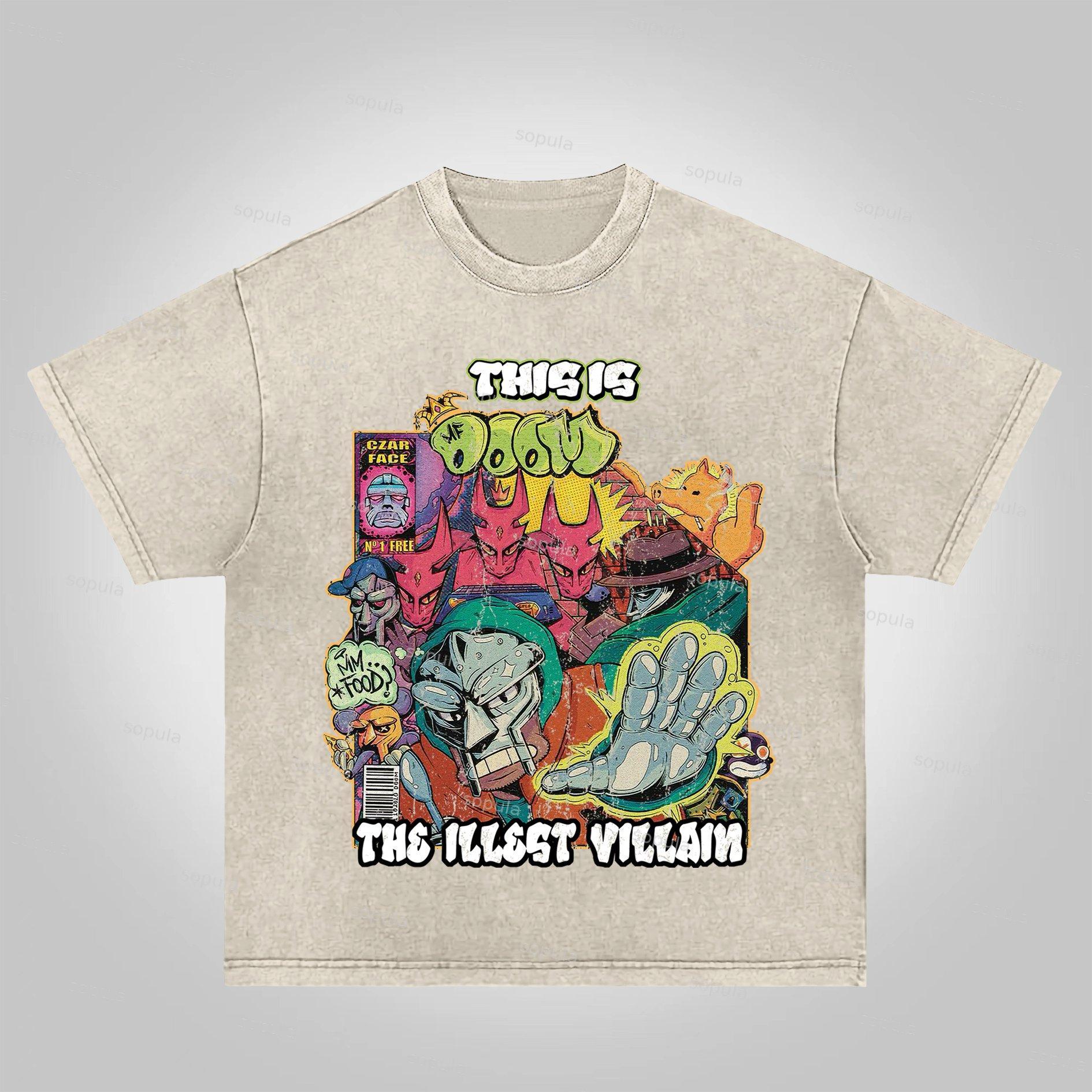 Sopula Vintage The Illest Villain Mf Doom Graphic Print Acid Washed T-Shirt Product Image