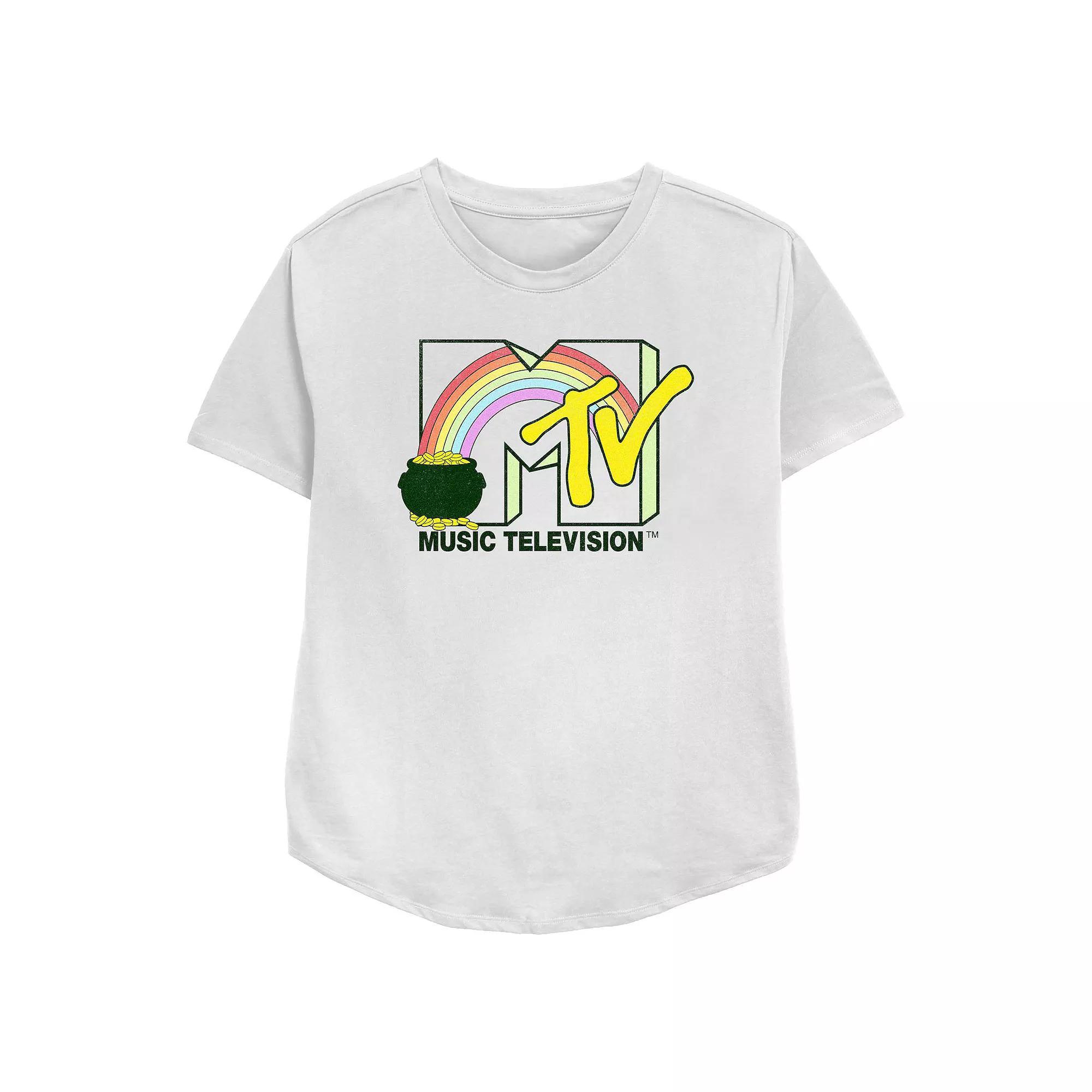 Women's MTV Pot Of Gold Relaxed Fit Graphic Tee, Size: Medium, White Product Image