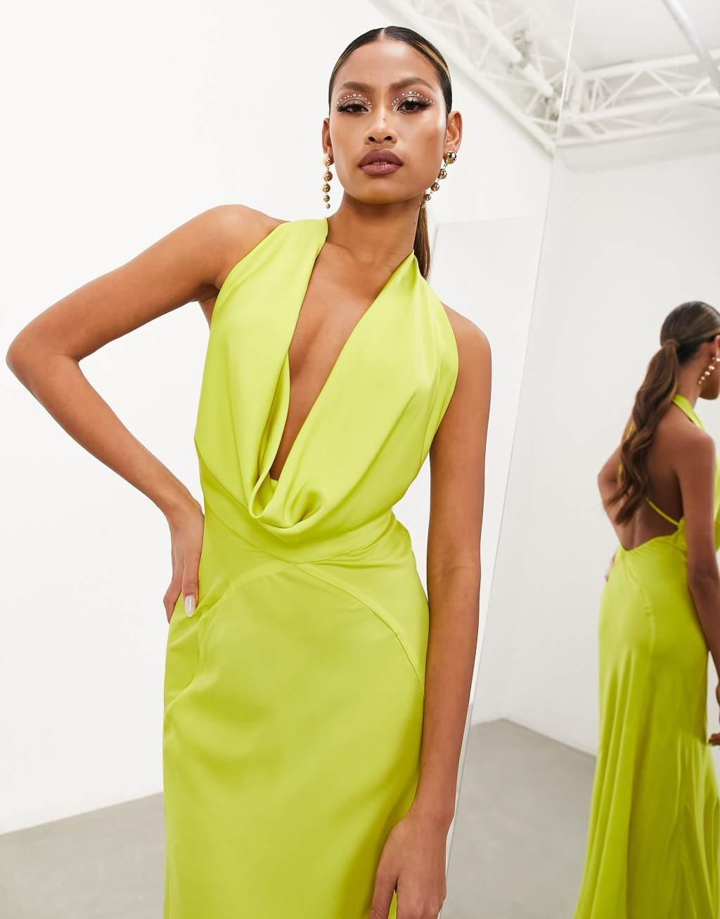 ASOS EDITION satin statement cowl neck maxi dress Product Image