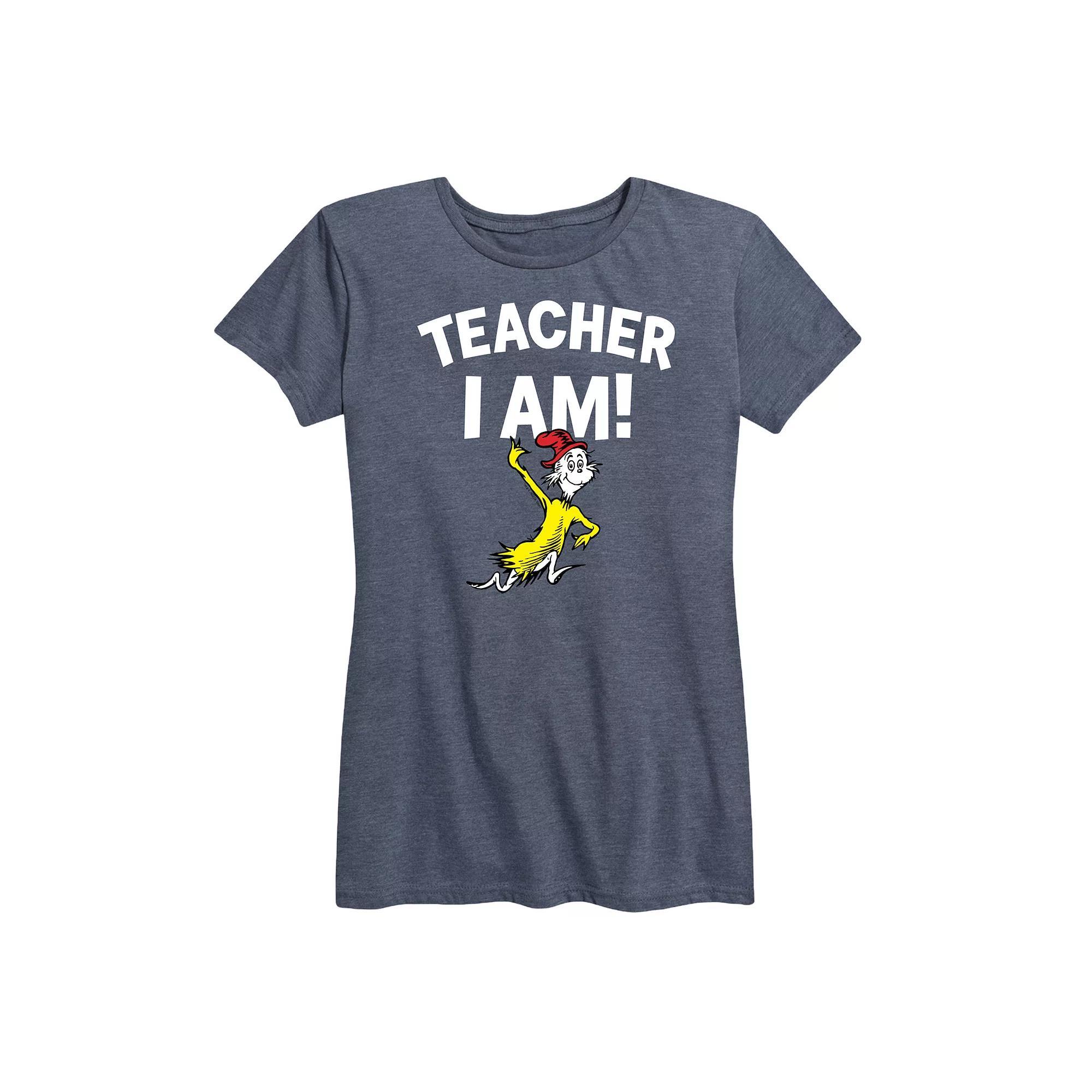 Womens Dr. Seuss Teacher I Am Graphic Tee, Girls Grey Blue Product Image