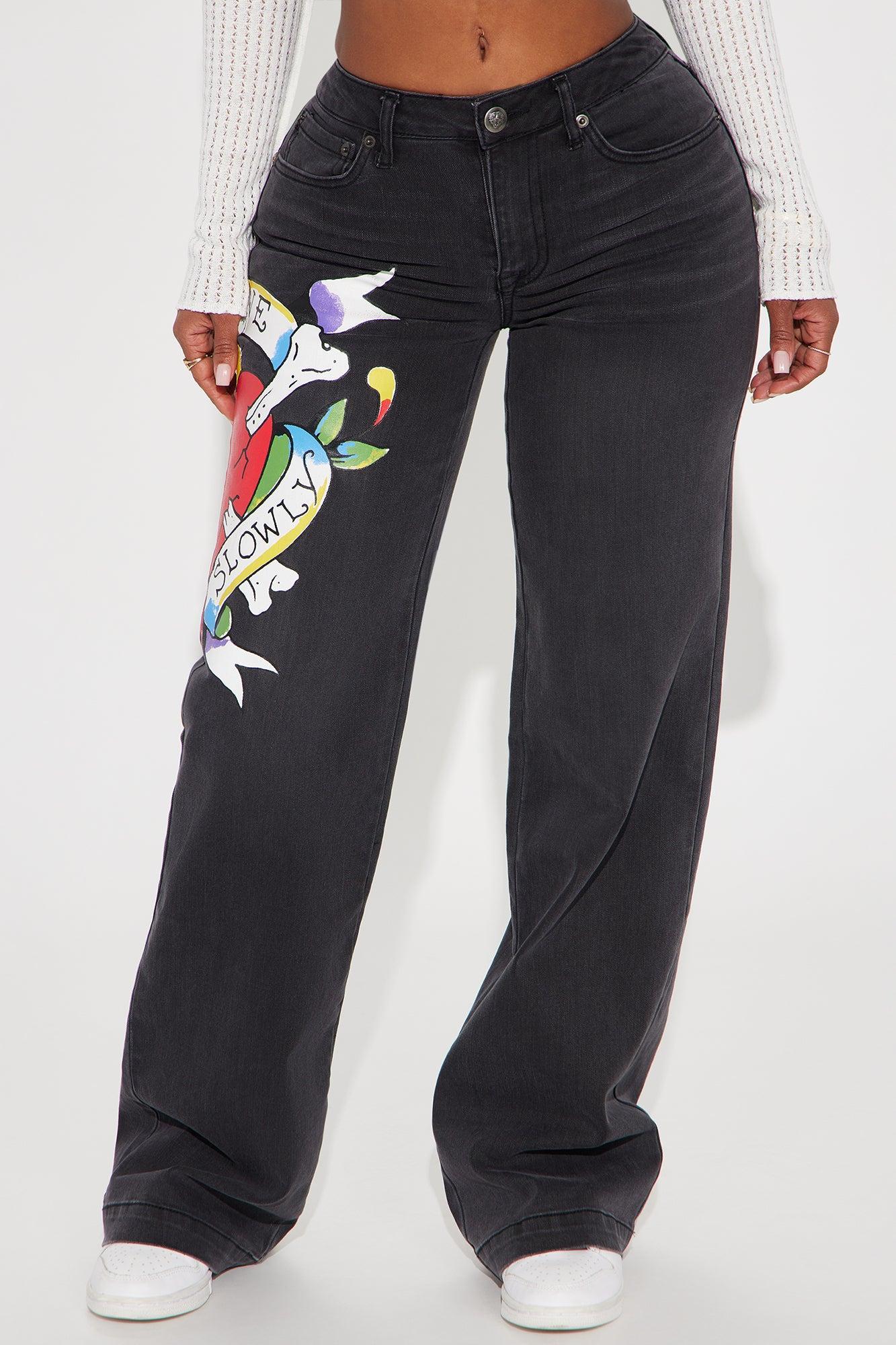 Ed Hardy Love Kills Slowly Stretch Wide Leg Jeans - Black Wash Product Image