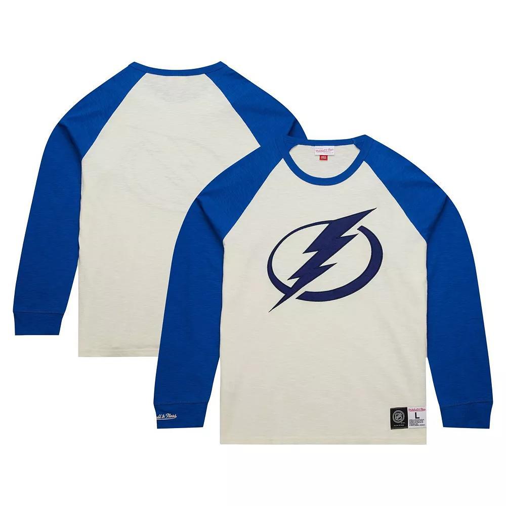 Men's Mitchell & Ness Cream Tampa Bay Lightning Legendary Slub Vintage Raglan Long Sleeve T-Shirt, Size: Large, Lgh Beige Product Image