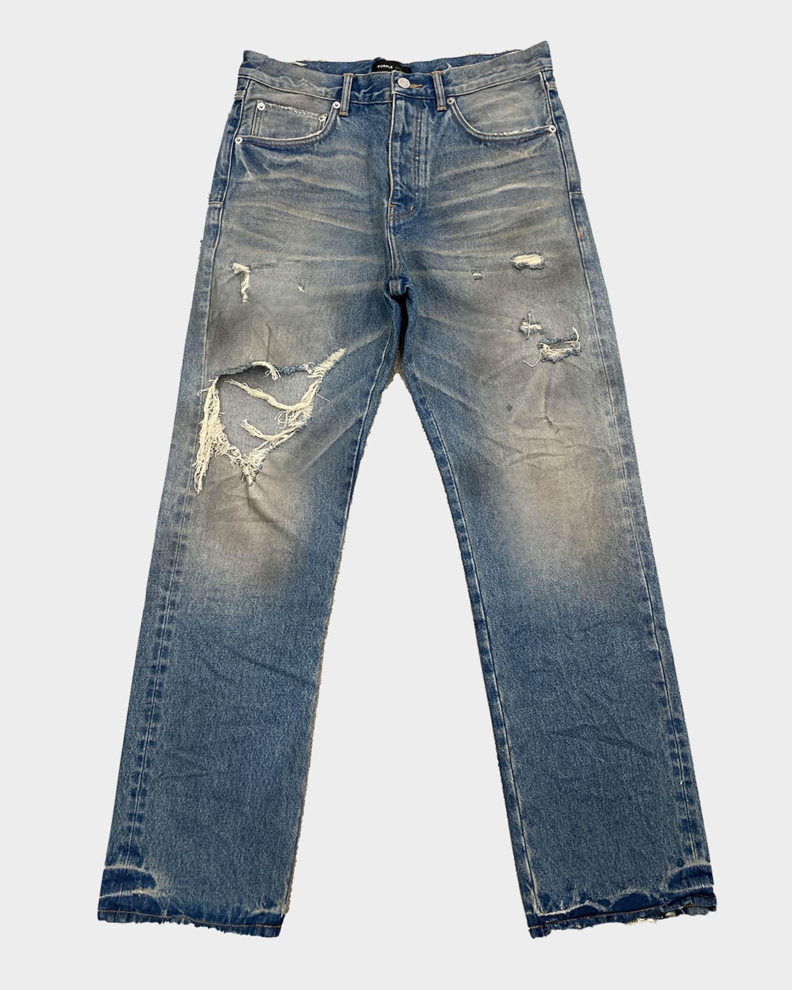 Men's P011 Distressed Knee Blowout Straight Jeans Product Image