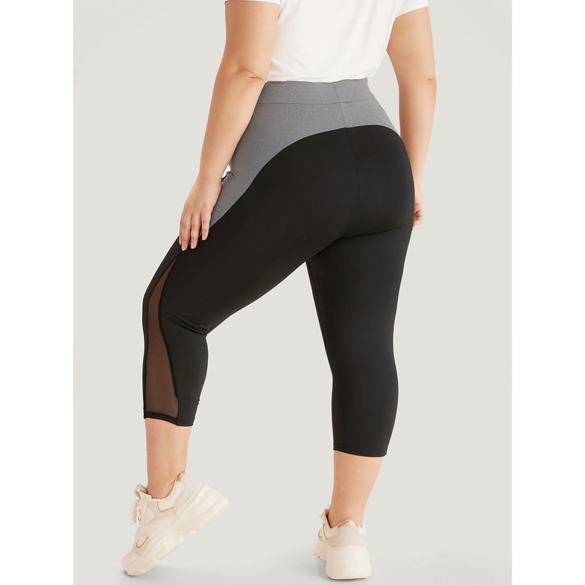 Plus Size Contrast Patchwork Mesh Skinny High Rise Leggings Women Black Casual High stretch Skinny High Rise Dailywear Leggings BloomChic 14-16/1X Product Image