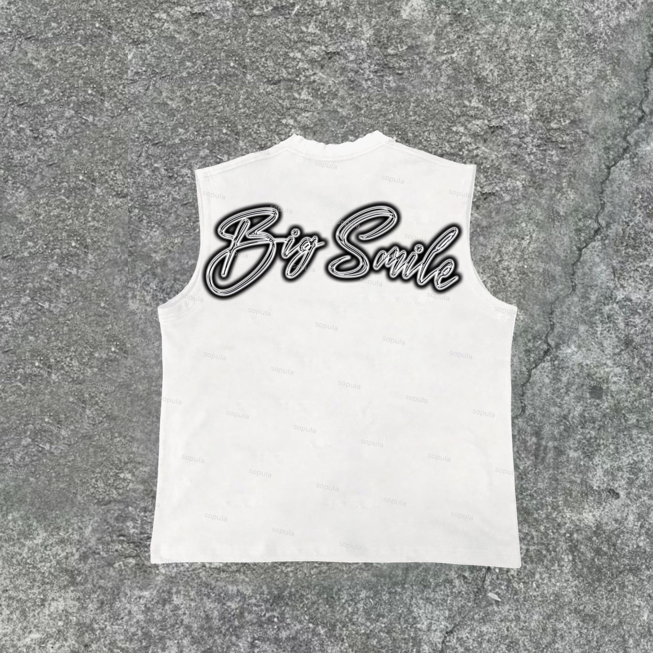 Sopula Vintage Smiling Diamond Braces Graphics Cotton Tank Top Product Image