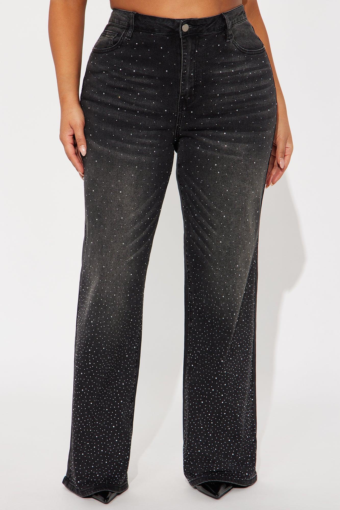 Not So Average Stretch Embellished Straight Leg Jeans - Black Wash Product Image
