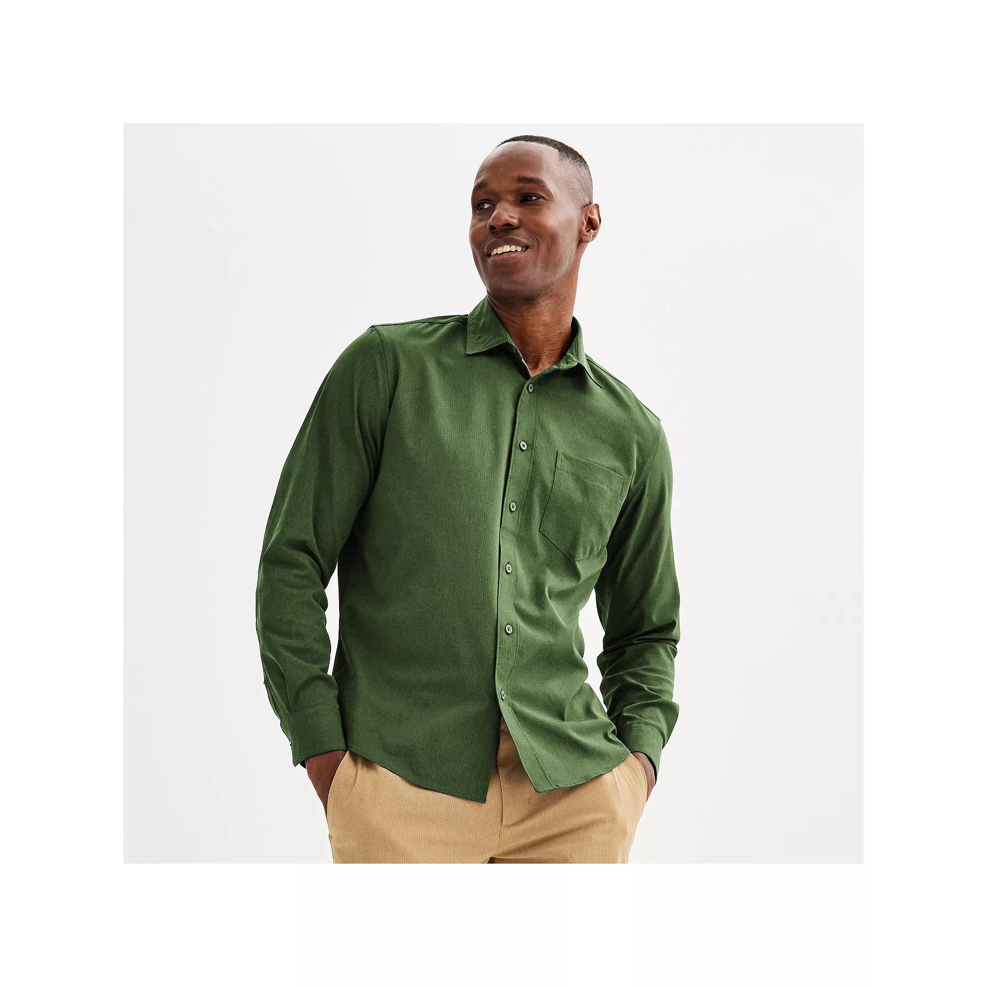 Men's FLX Performance Untucked-Fit Long Sleeve Button Down Shirt, Size: Small, Mineral Black Product Image