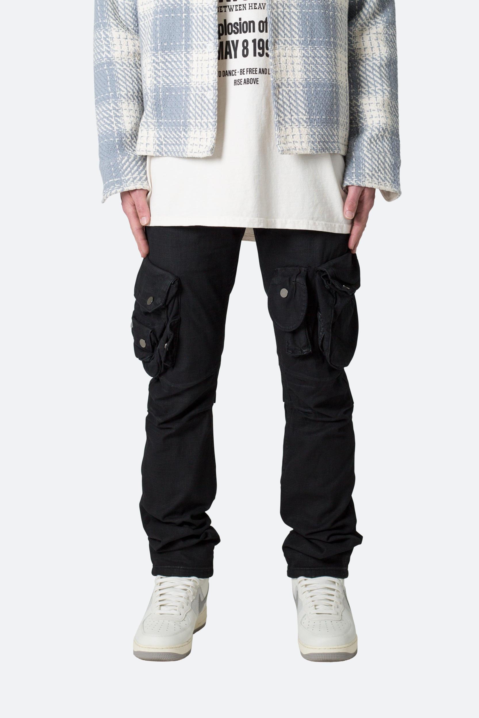 Waxed Denim Cargo Pants - Black Product Image