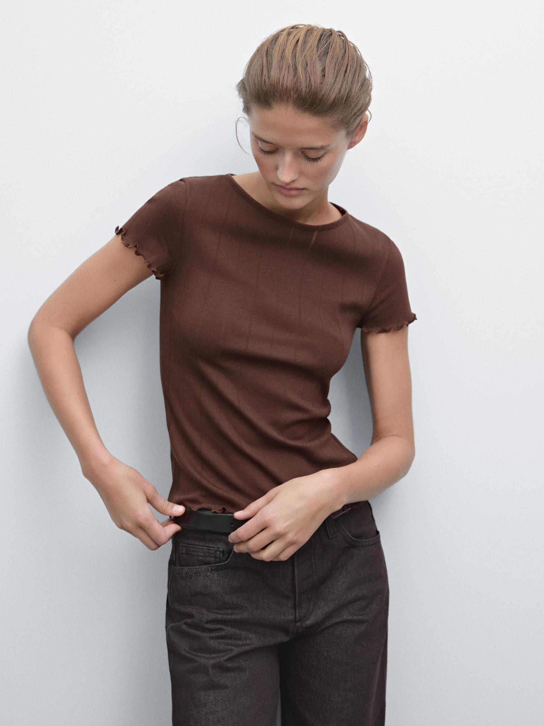 Wavy ribbed cotton pointelle T-shirt Product Image