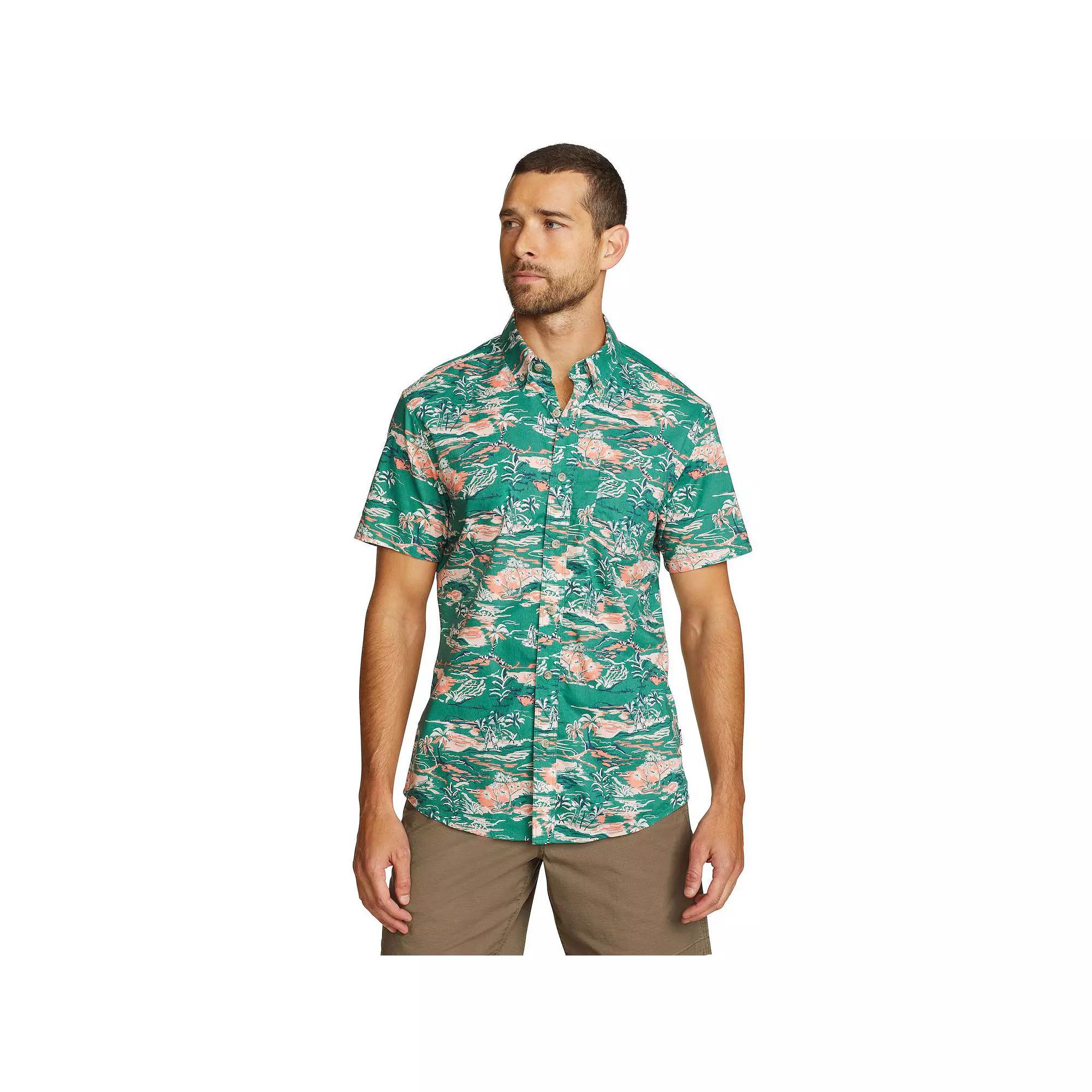 Men's Eddie Bauer Baja Print Short Sleeve Button-Down Shirt, Size: XL, Green Product Image