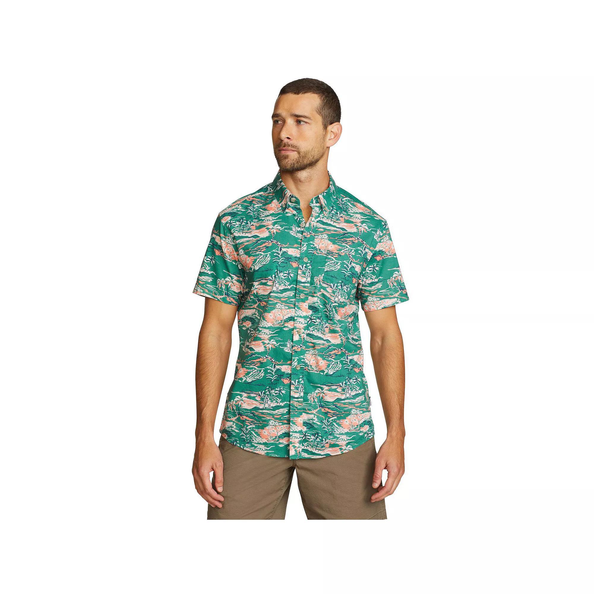 Men's Eddie Bauer Baja Print Short Sleeve Button-Down Shirt, Size: XL, Green Product Image