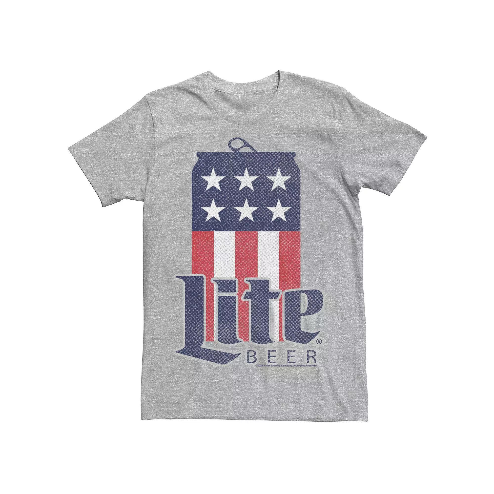 Men's Lite Beer USA Flag Can Graphic Tee, Size: XS, Athletic Grey Product Image
