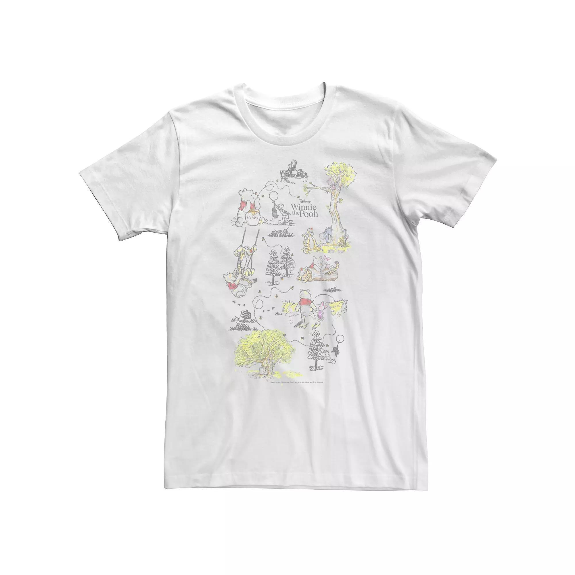Big & Tall Disney Winnie The Pooh Group Shot Map Of 100 Acre Woods Tee, Men's, Size: XL Tall, White Product Image
