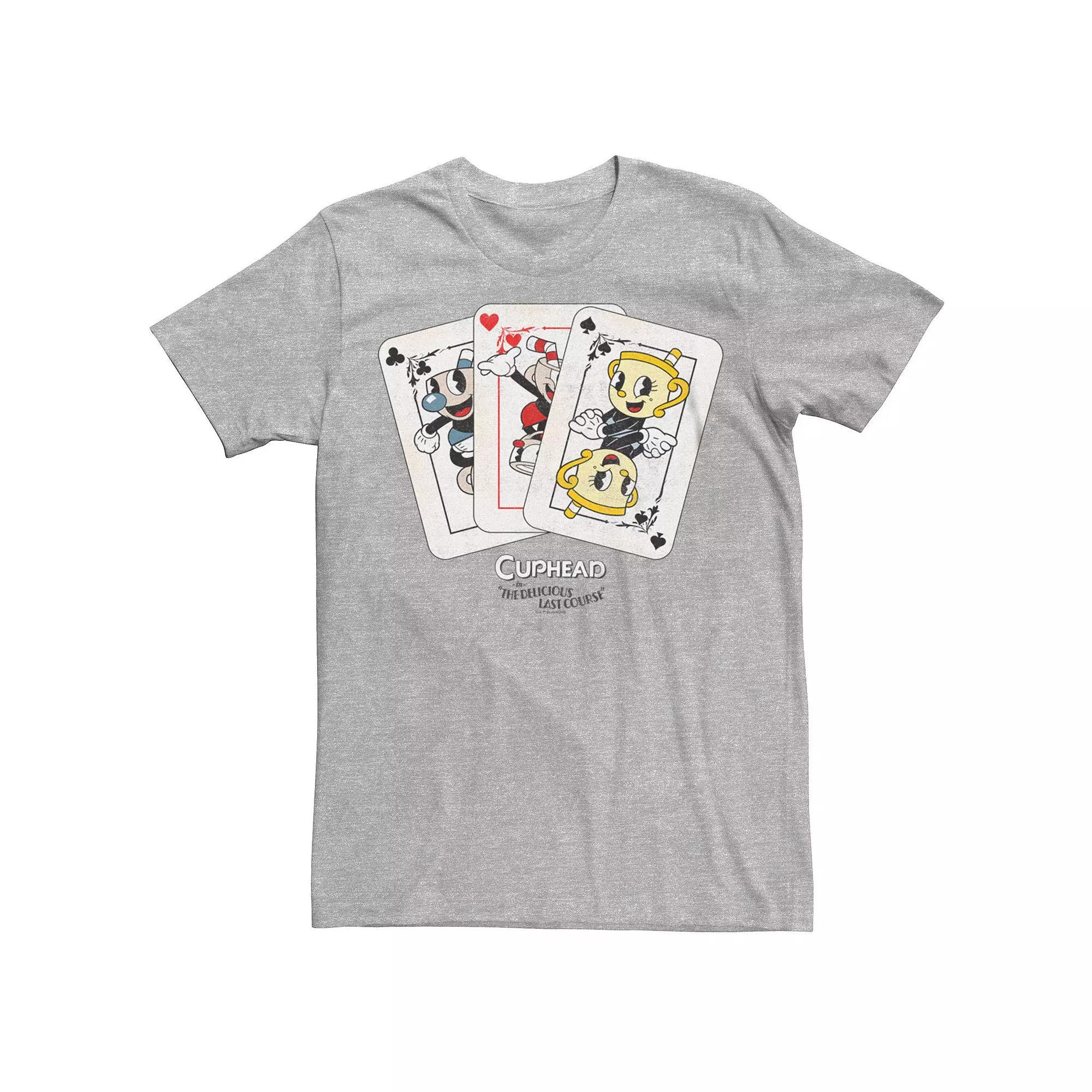 Men's Cuphead Characters Poker Cards Graphic Tee, Size: XS, Athletic Grey Product Image