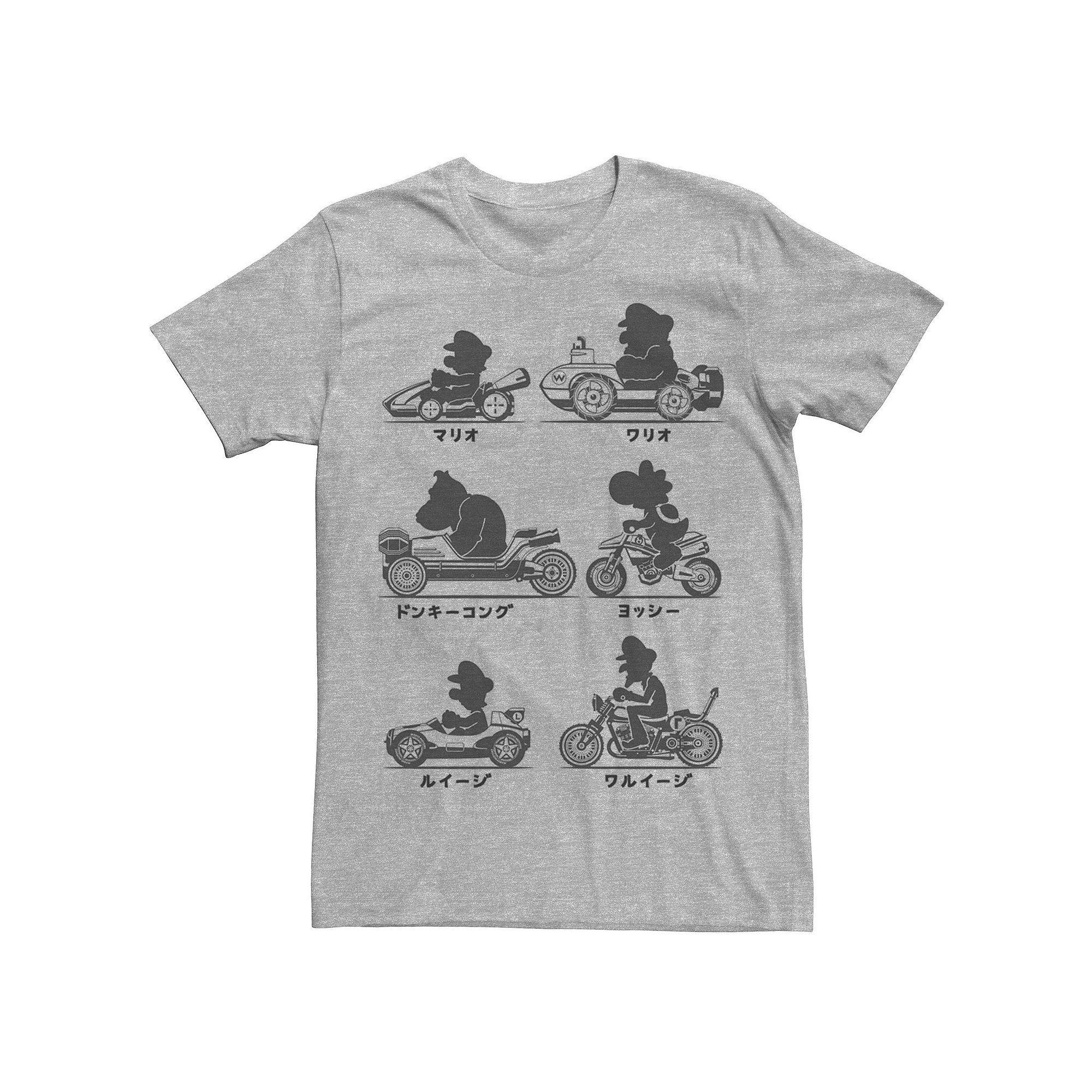 Men's Nintendo Mario Kart Racers Silhouette Kanji Style Tee, Size: Medium, Athletic Grey Product Image