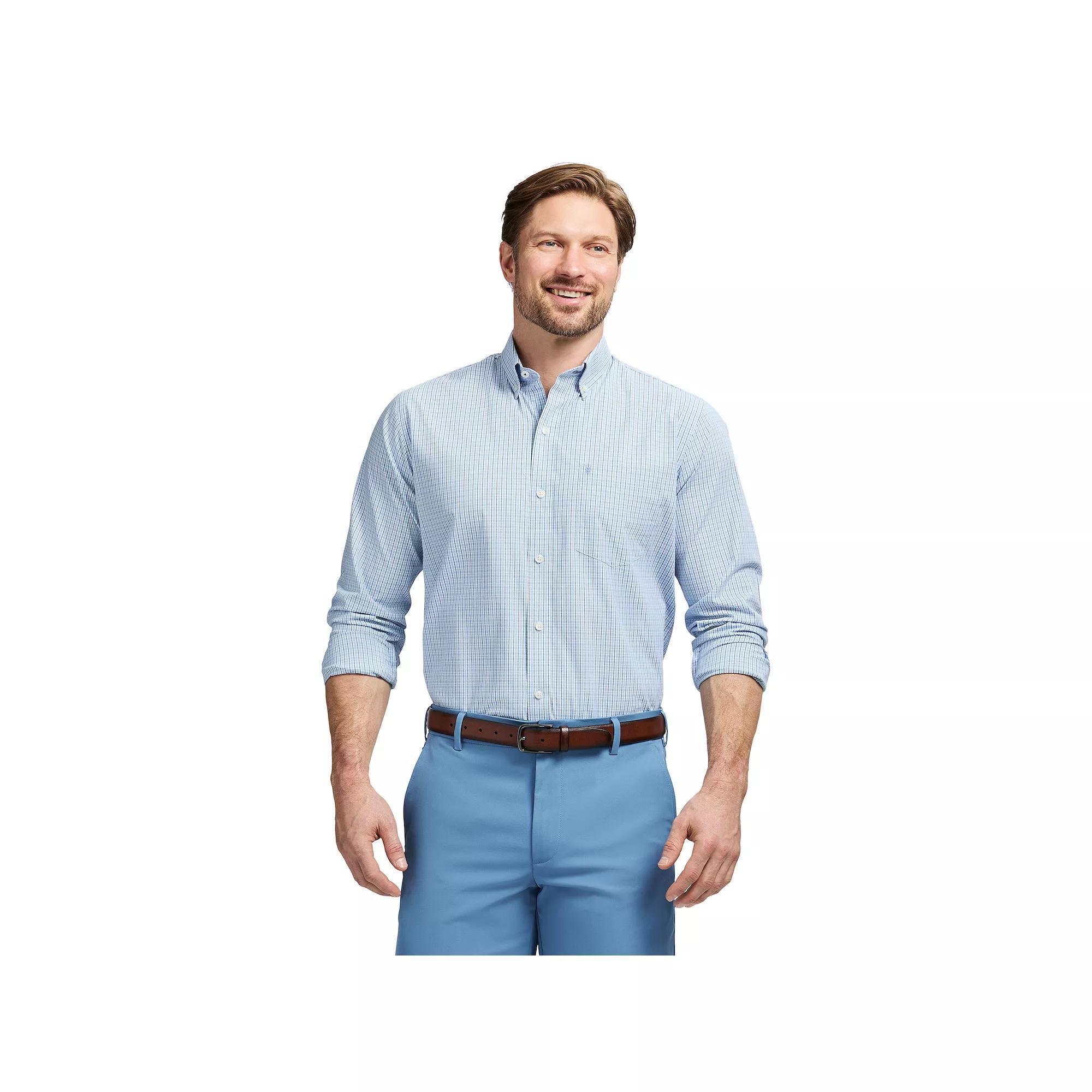 Men's IZOD Performance Comfort Long Sleeve Button Down Woven Shirt, Size: Large, Placid Blue Plaid Product Image
