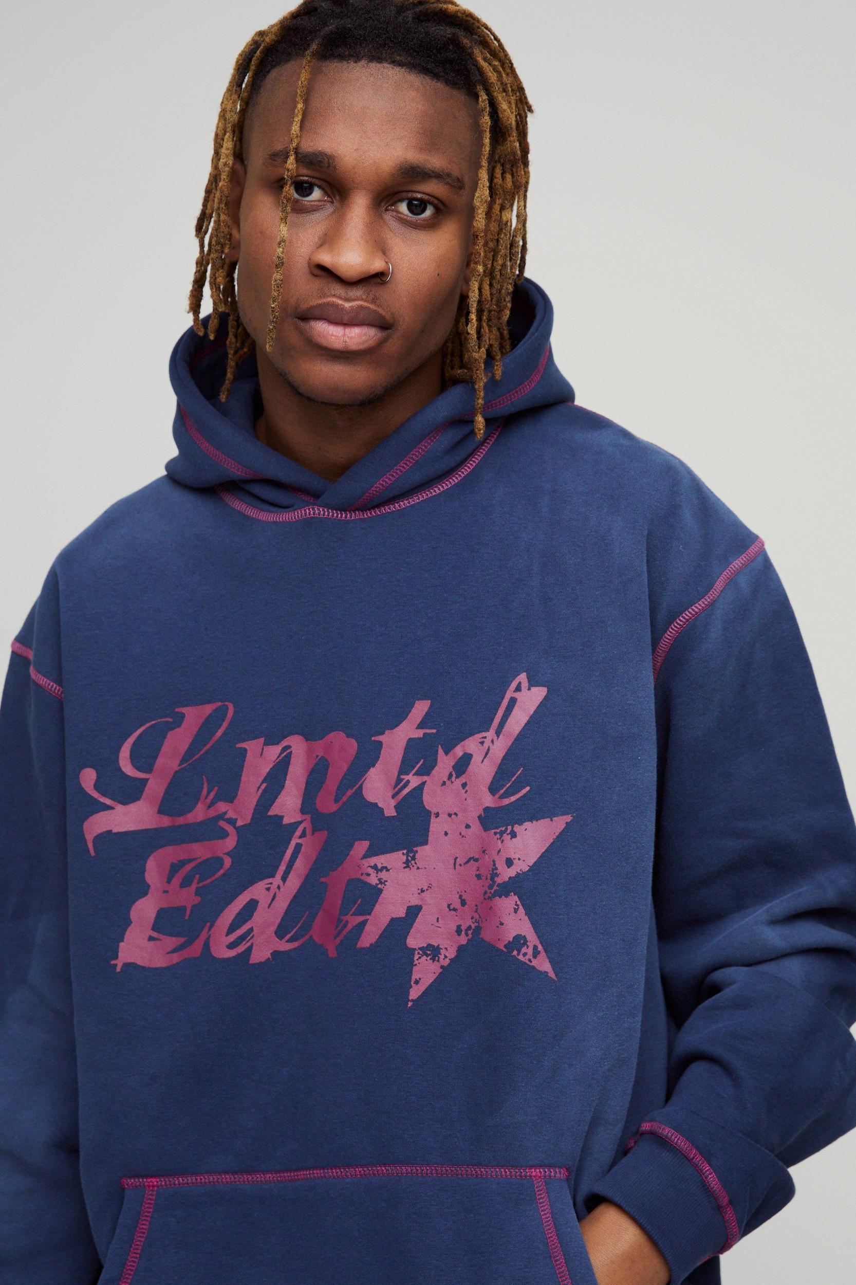 Tall Oversized Contrast Stitch Lmted Spray Wash Hoodie | boohooMAN USA Product Image