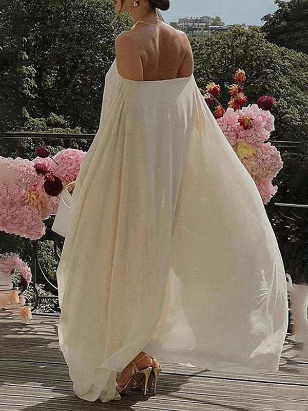 Long Sleeves Loose Solid Color Halter-Neck Maxi Dresses Product Image
