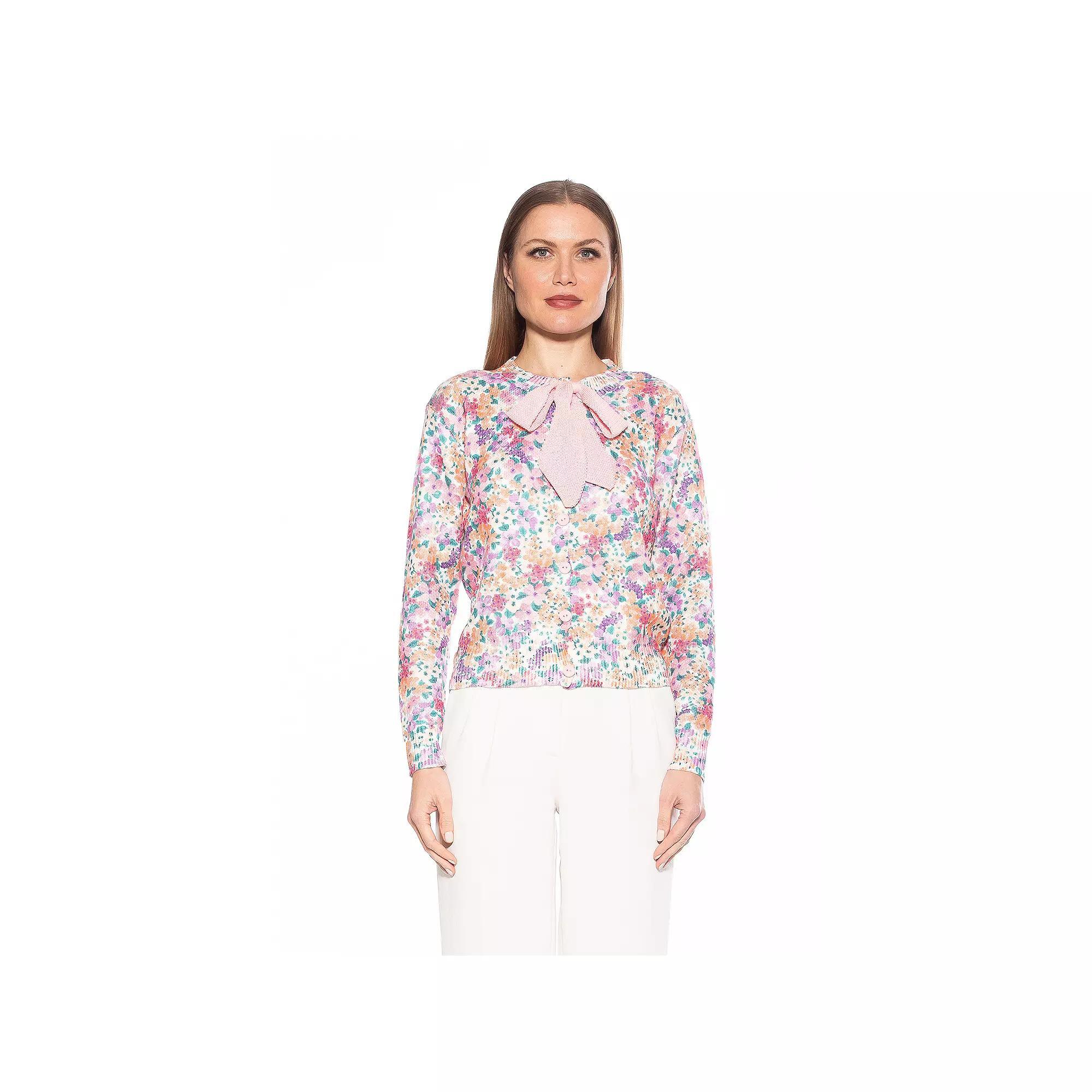 Womens ALEXIA ADMOR Calix Floral Knit Cardigan with Bow Detail Product Image