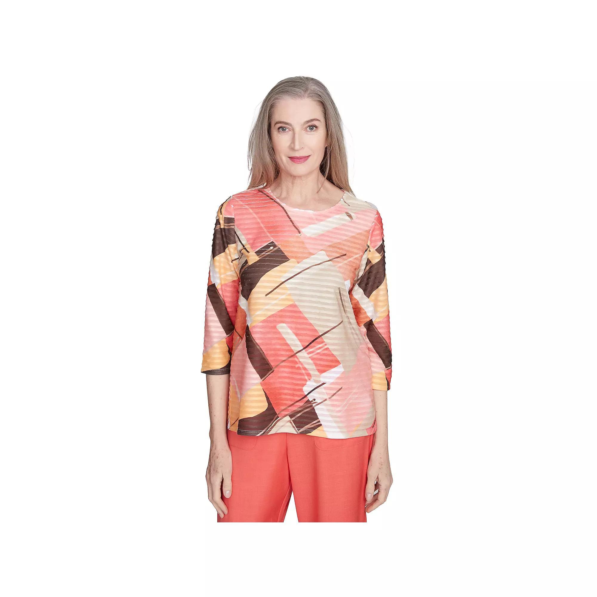 Petite Alfred Dunner Colorful Patchwork Top, Women's, Size: Large Petite, Orange Team Product Image