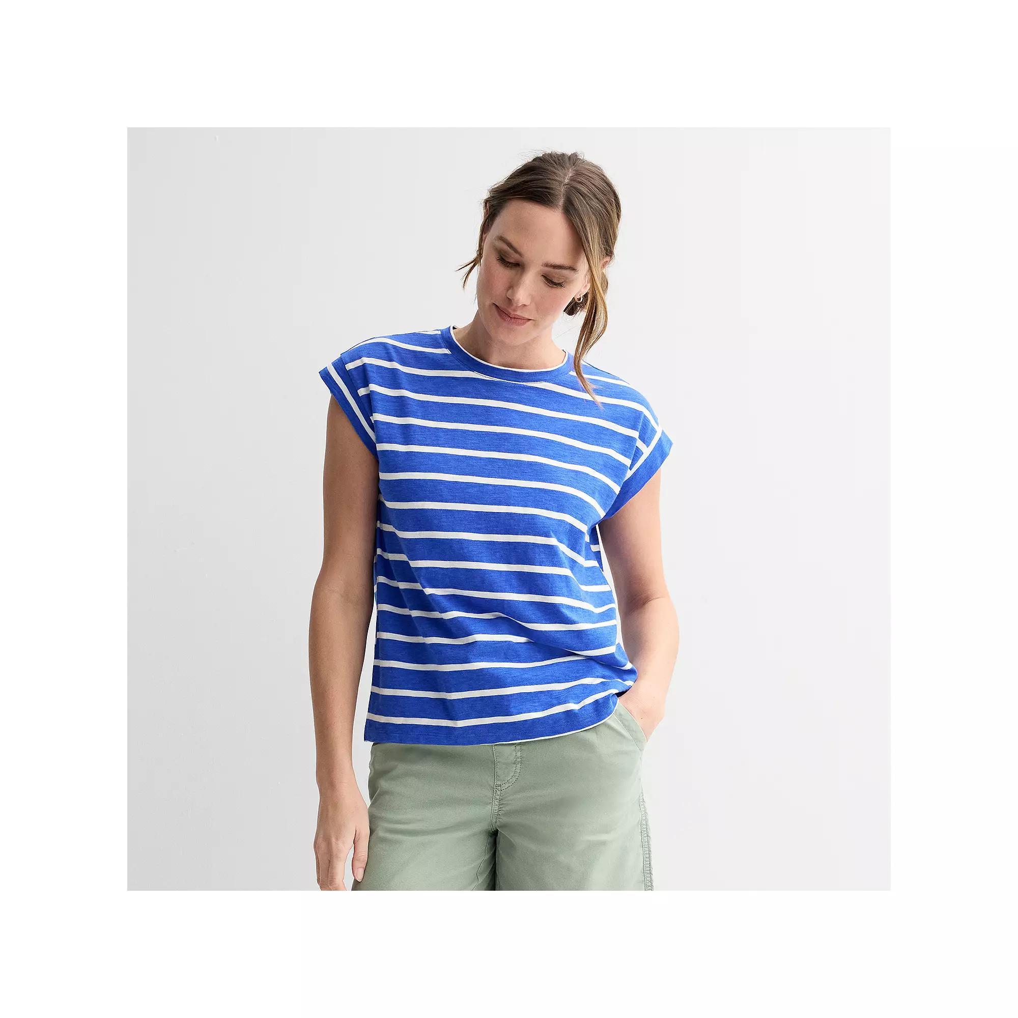 Women's Sonoma Goods For Life® Short Sleeve Muscle Top, Size: Large, Deep Blue Stripe Product Image