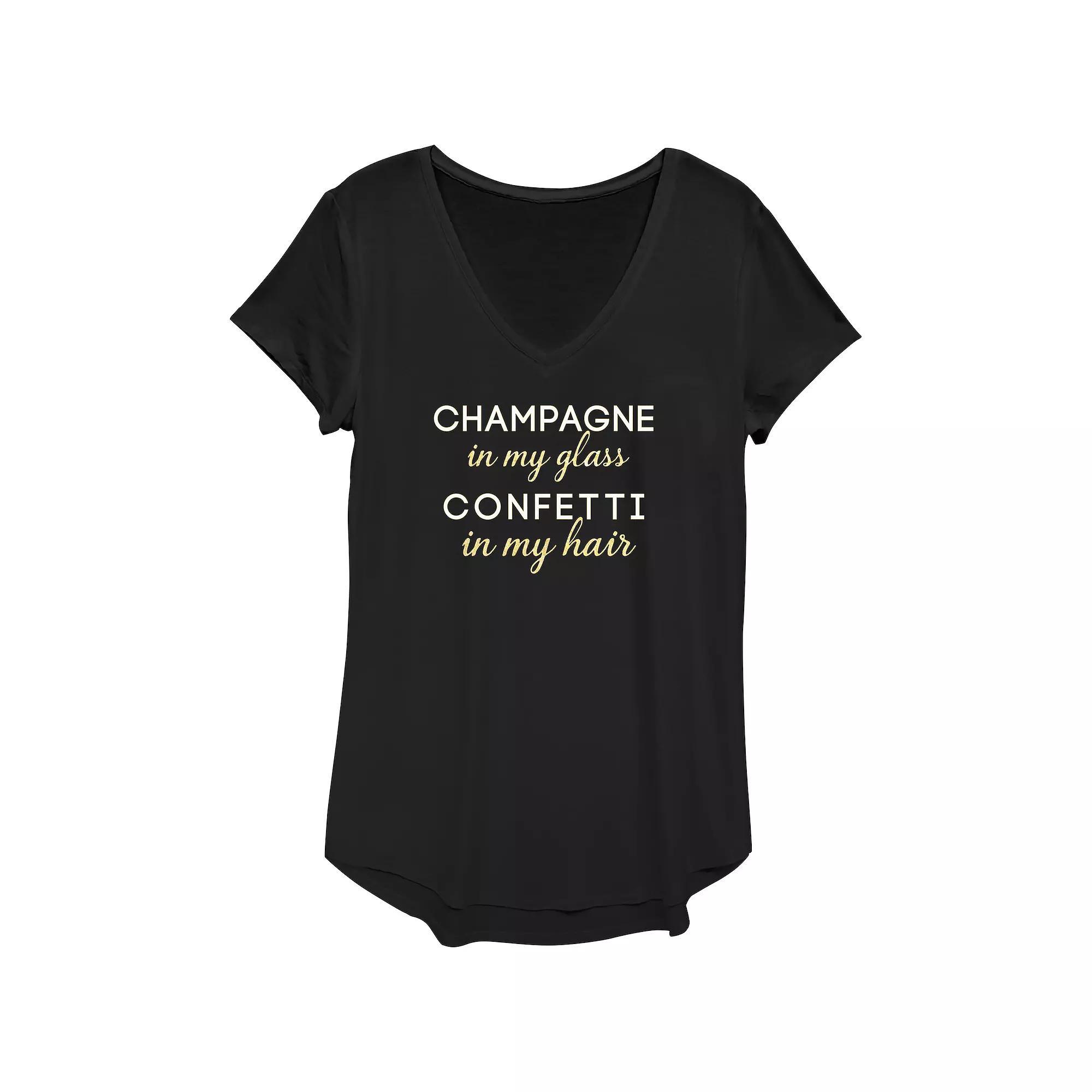 Women's Champagne In My Glass Confetti In My Hair Graphic Tee, Size: XS, Black Product Image
